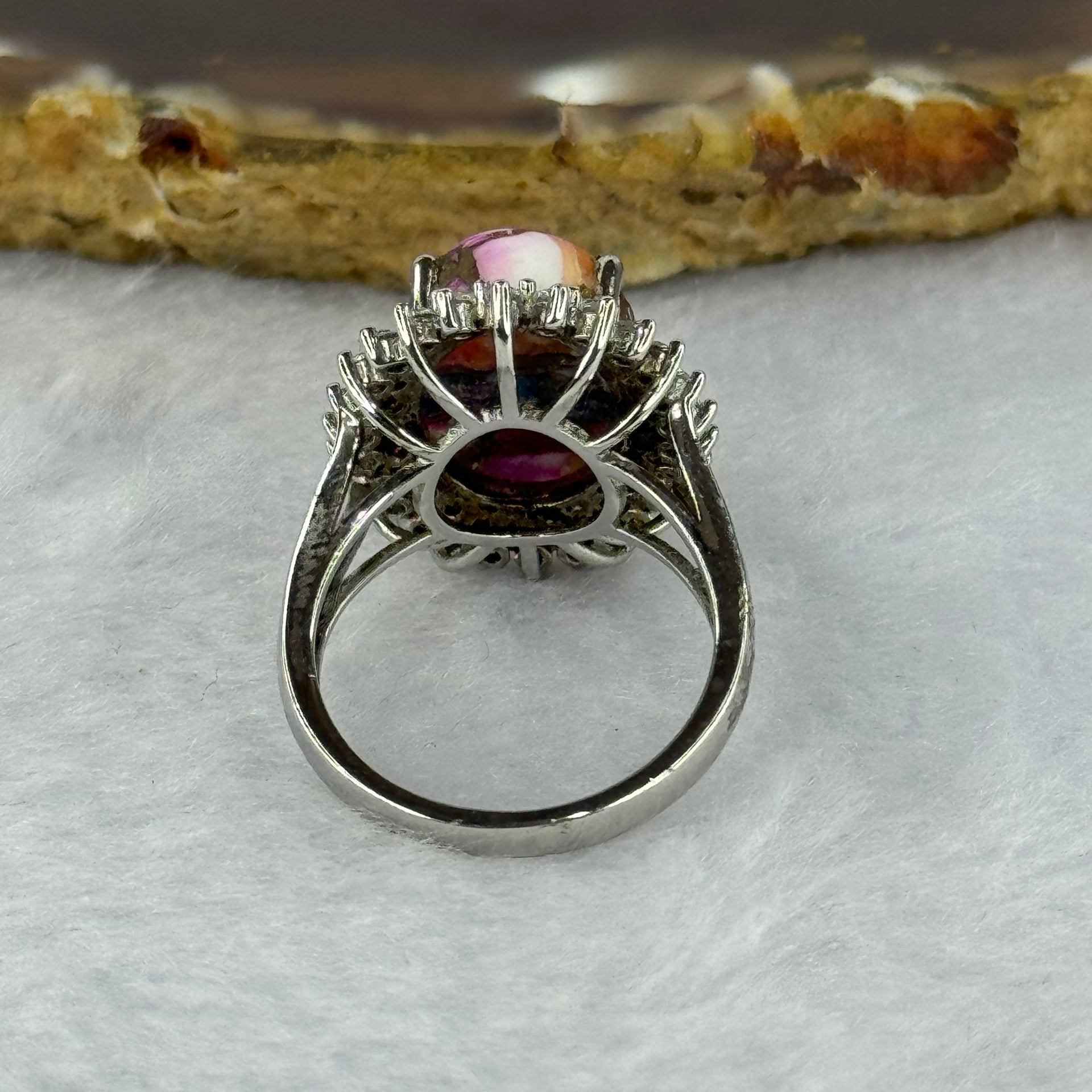 Rainbow Calsilica in S925 Sliver Ring 19.0 by 14.9 by 6.5mm US5.75 HK12.5 - Huangs Jadeite and Jewelry Pte Ltd