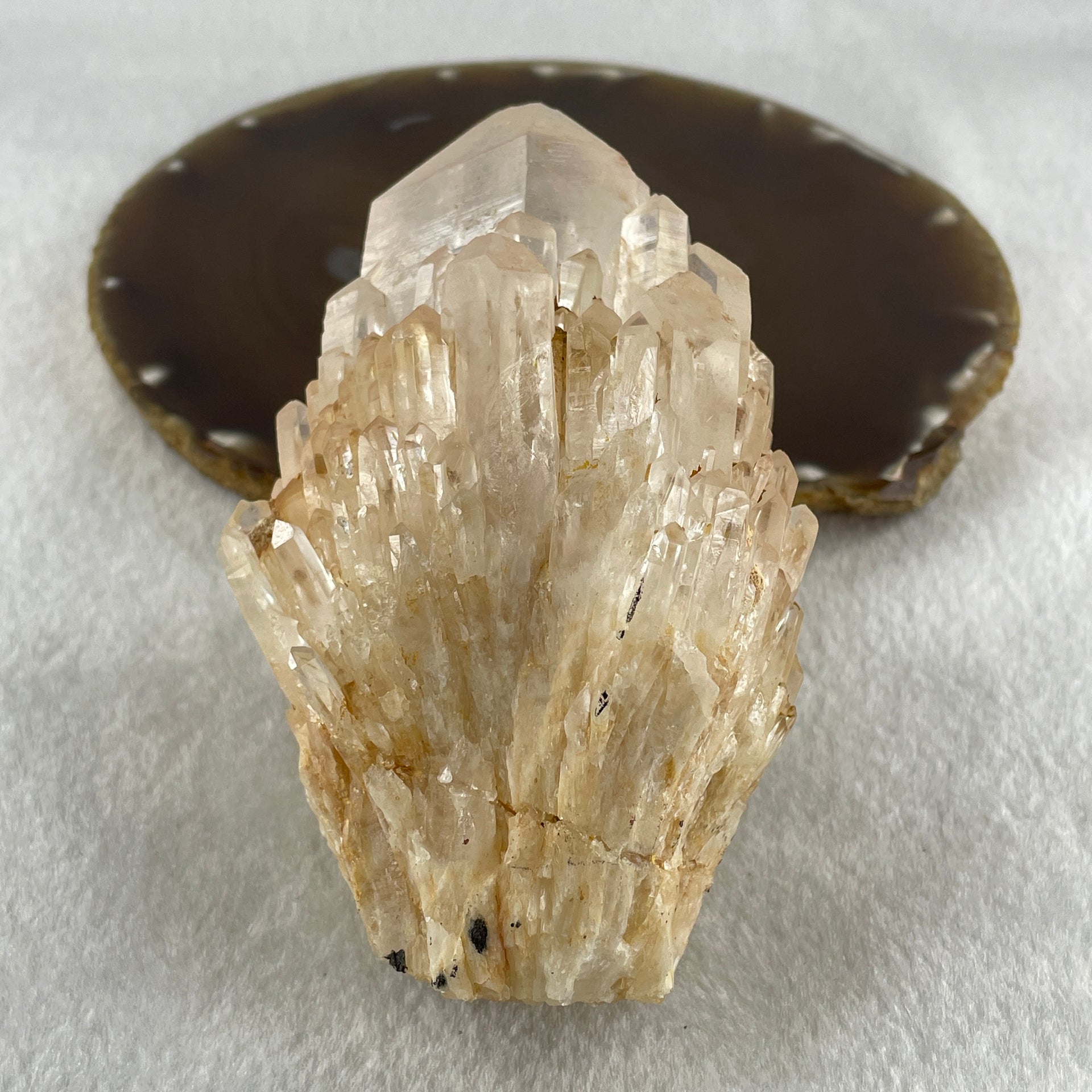 Natural Clear White Quartz Tower Cluster with Wooden Stand 640.8g 87.6 by 82.3 by 160.0mm - Huangs Jadeite and Jewelry Pte Ltd