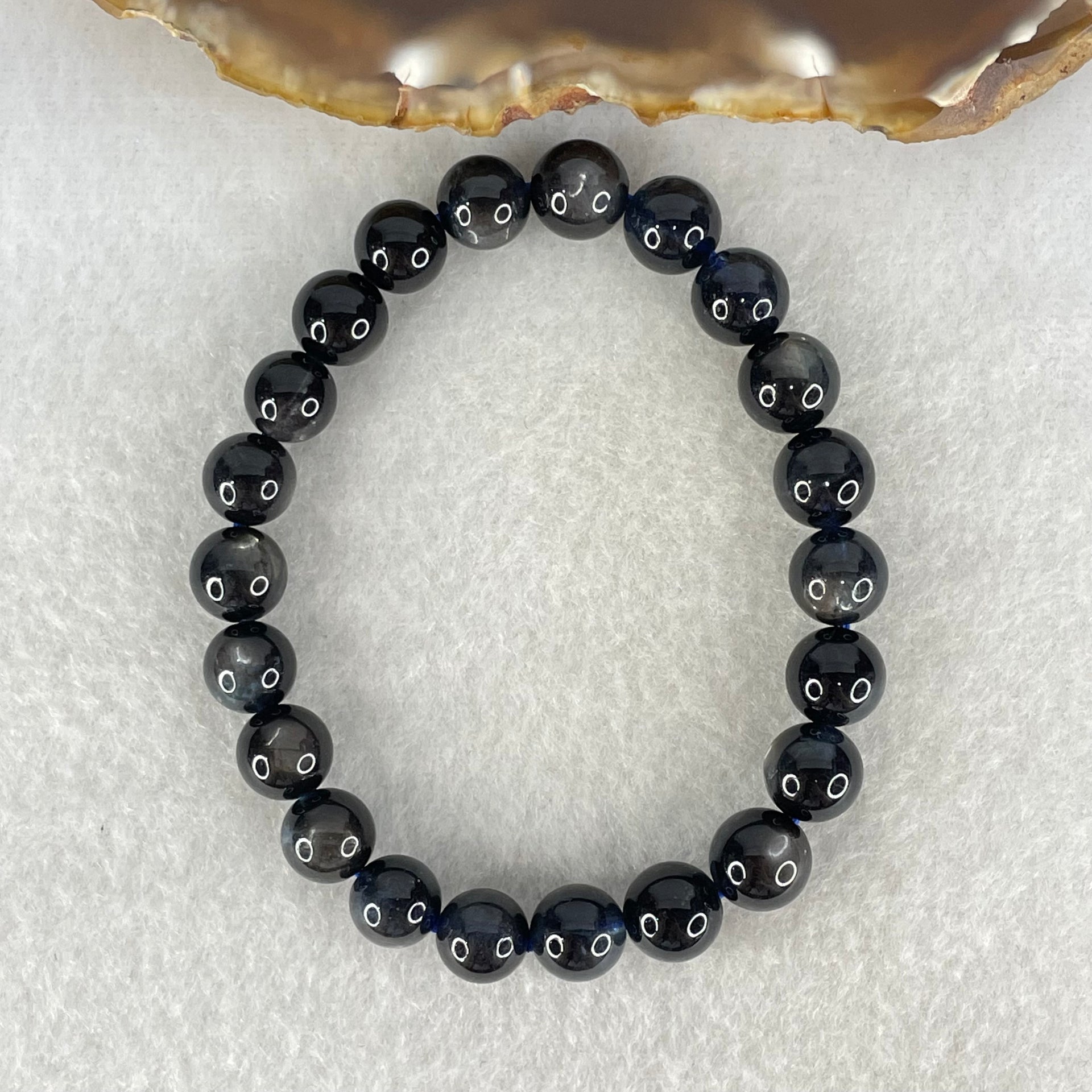 Good Grade Natural Devils Blue Beryl Aquamarine Beads Bracelet 18.41g 15cm 8.8mm 22 Beads - Huangs Jadeite and Jewelry Pte Ltd