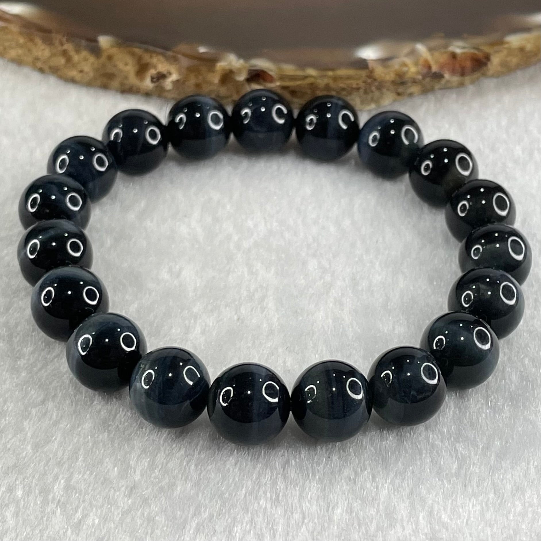 Natural Blue Tiger Eye Quartz Beads Bracelet 29.18g 16.5cm 10.5mm 19 Beads - Huangs Jadeite and Jewelry Pte Ltd