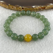 Tye A Natural Jelly Semi Icy Green with Yellow Jadeite Beads Bracelet 24.58g 15cm 88.8mm 20 Beads 9.8mm-yellow bead - Huangs Jadeite and Jewelry Pte Ltd