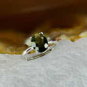 Natural Faceted Czech Republic Moldavite Meteorite Crystal in S925 Sliver Ring (Adjustable Size) 天然捷克陨石925银戒指 1.43g 9.0 by 7.0 by 4.6mm - Huangs Jadeite and Jewelry Pte Ltd