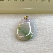 Type A Light Lavender Green with Apple Green Patches Jadeite Pendent with Pi Xiu on Gourd in 18K Yellow Gold Clasp 7.69g 38.8 by 18.2 by 4.7mm - Huangs Jadeite and Jewelry Pte Ltd