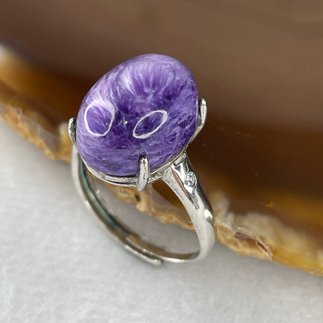 Good Grade Natural Purple Charoite Ring in S925 Sliver 4.07g 5.0 by 10.8 by 7.5mm (Adjustable Size) - Huangs Jadeite and Jewelry Pte Ltd