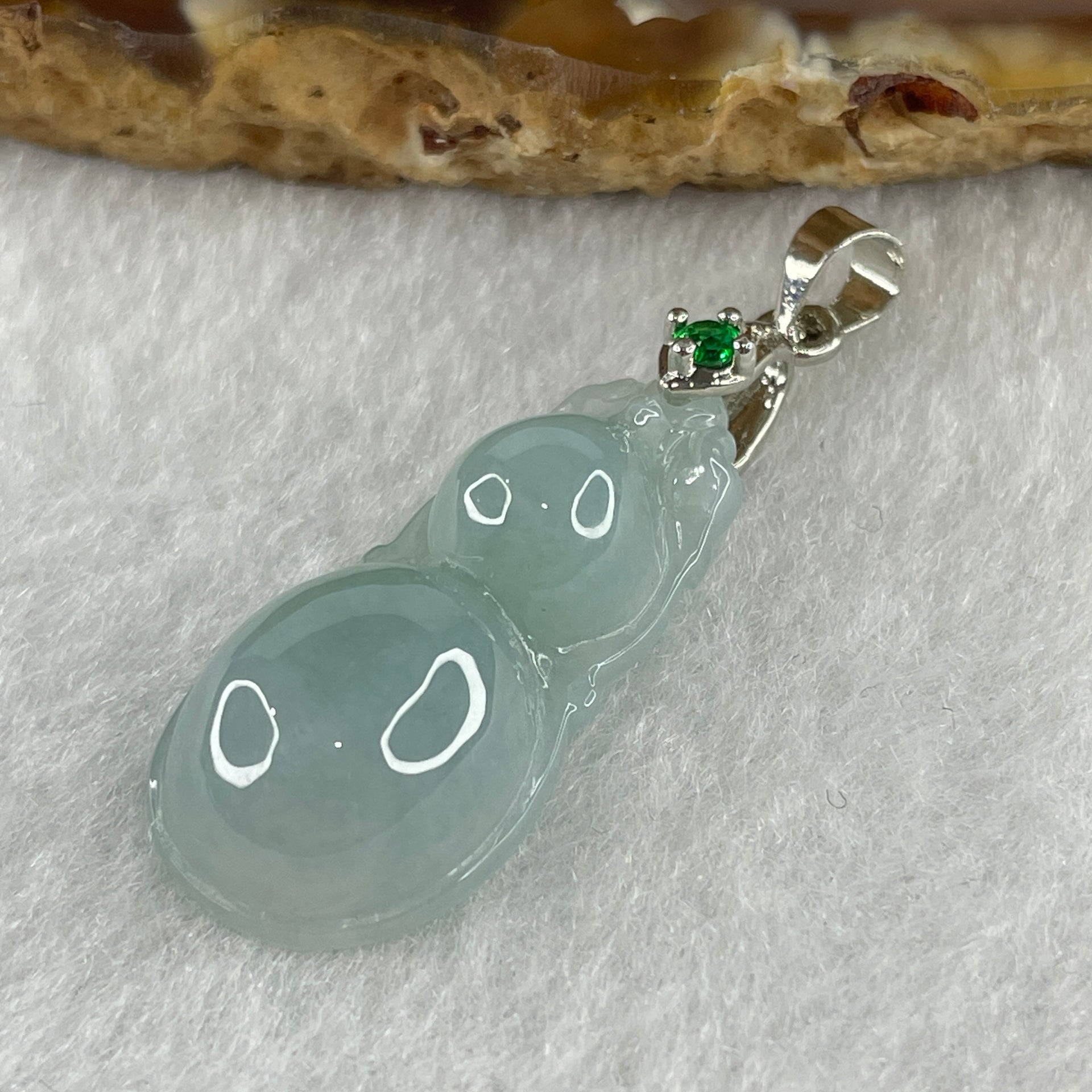 Natural Type A Semi Icy Lavender Jadeite Calabash Hulu Pendant in Stainless Steel Clasp 3.61g 25.3 by 13.2 by 6.8mm - Huangs Jadeite and Jewelry Pte Ltd