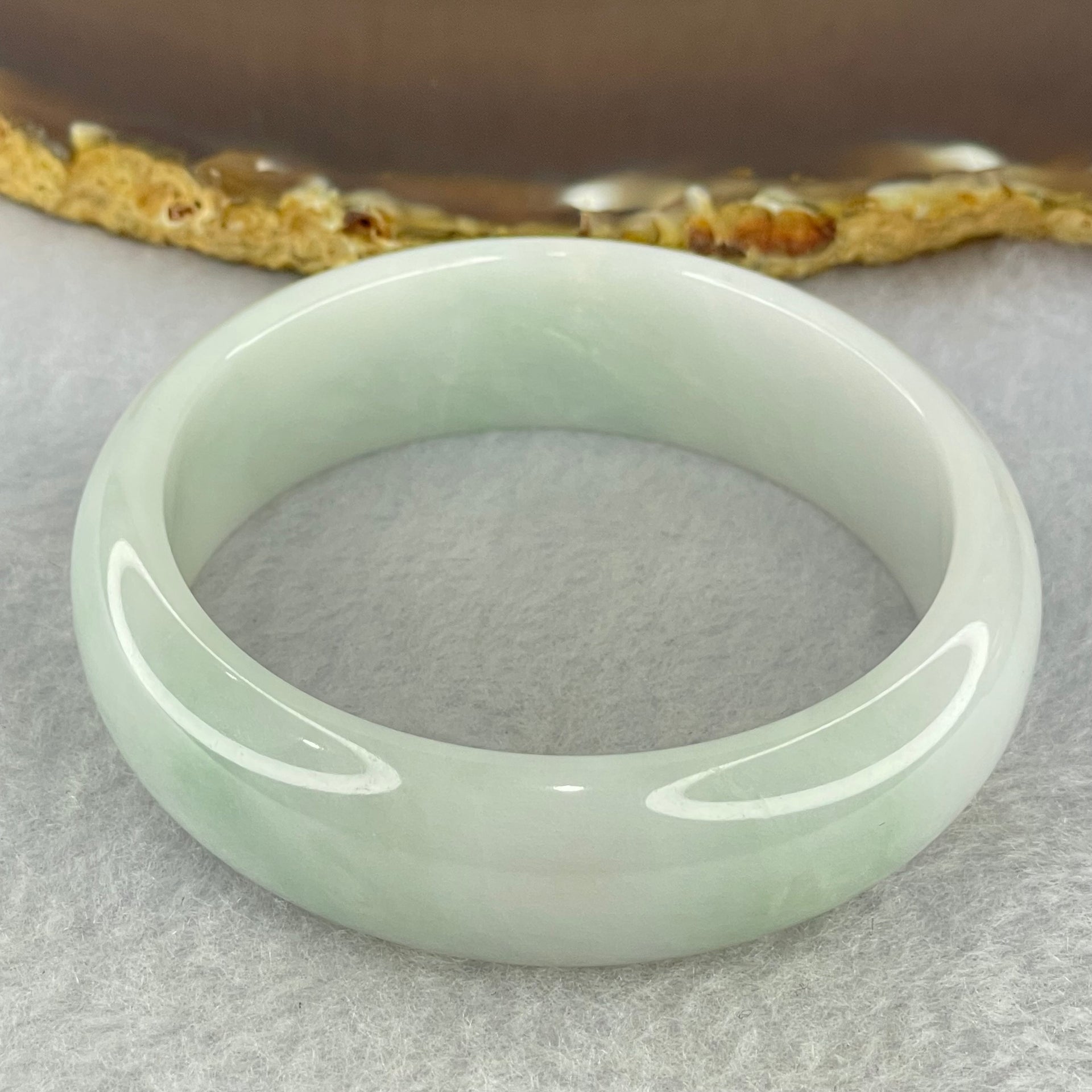 Type A Faint Lavender Green Jadeite Bangle Internal Diameter 55.3mm 61.24g 17.3 by 7.2mm (Internal Lines) - Huangs Jadeite and Jewelry Pte Ltd