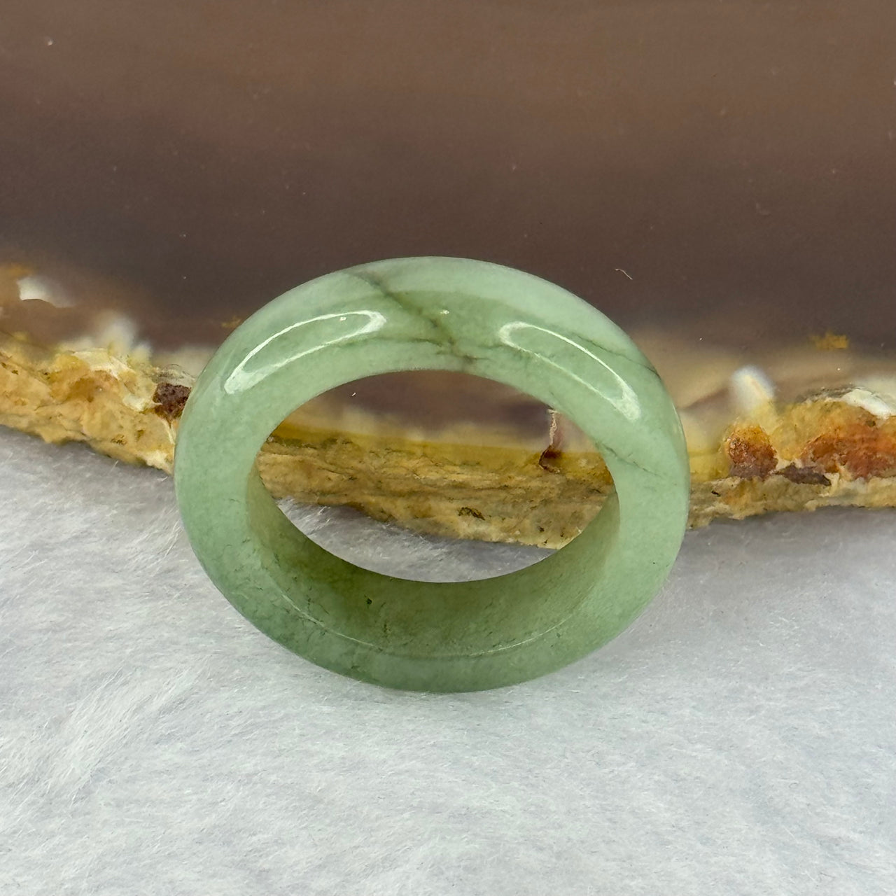 Type A Green with Brown Jadeite Ring 3.91g 5.8 by 3.6mm US7.25 HK15.75 (Slight External Line) - Huangs Jadeite and Jewelry Pte Ltd