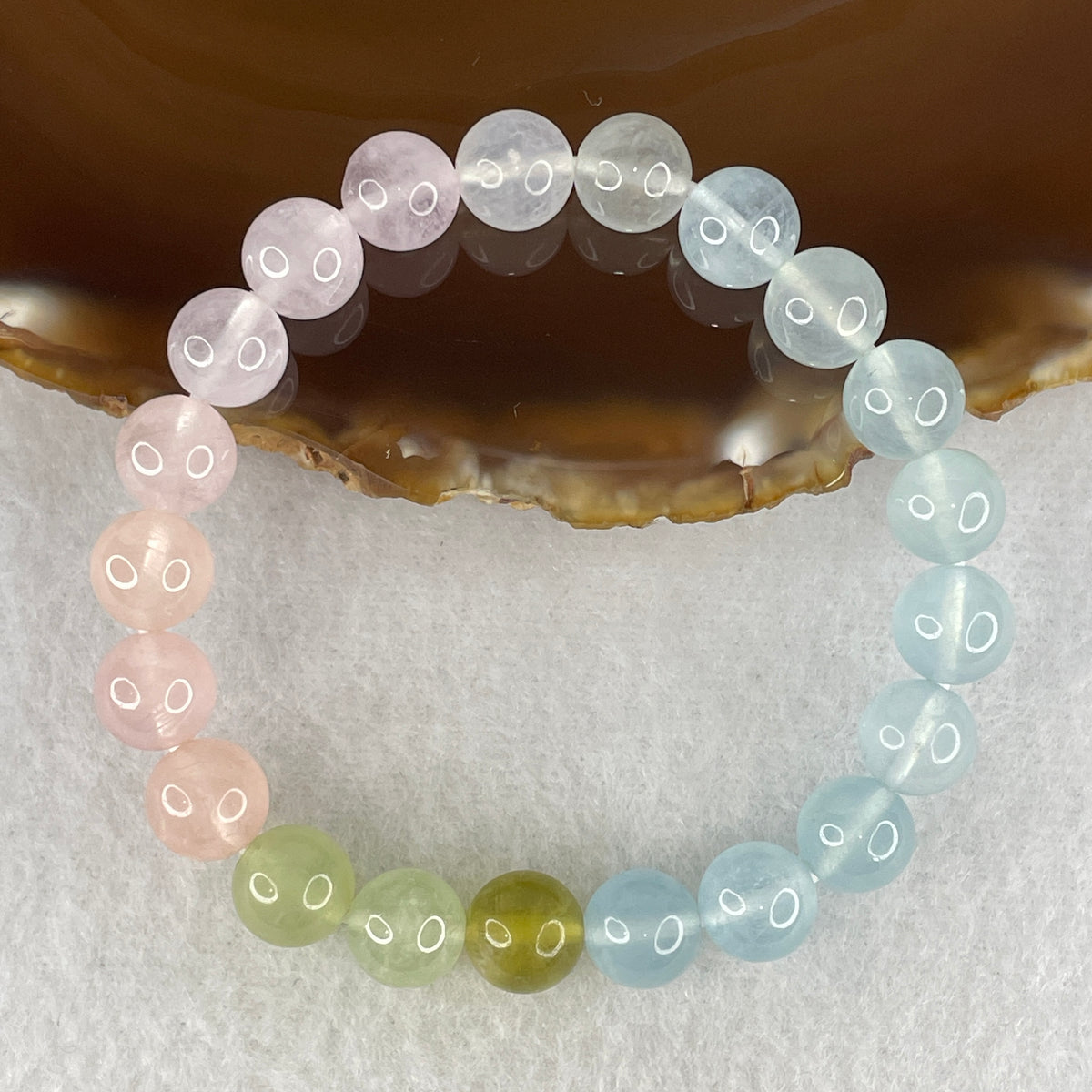 Above Average Grade Natural Multi Color Morganite Beads Bracelet | 9.4mm Pastel Harmony Amulet (23.06g | 16cm Wrist | 21 Beads)