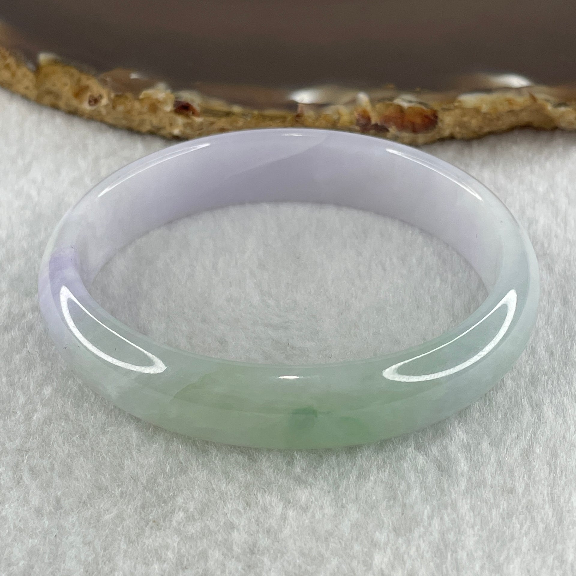 Type A Natural Jelly Lavender Light Green Jadeite Oval Bangle 31.54g Inner Diameter 53.6mm 12.0 by 5.9mm (Internal Lines) - Huangs Jadeite and Jewelry Pte Ltd