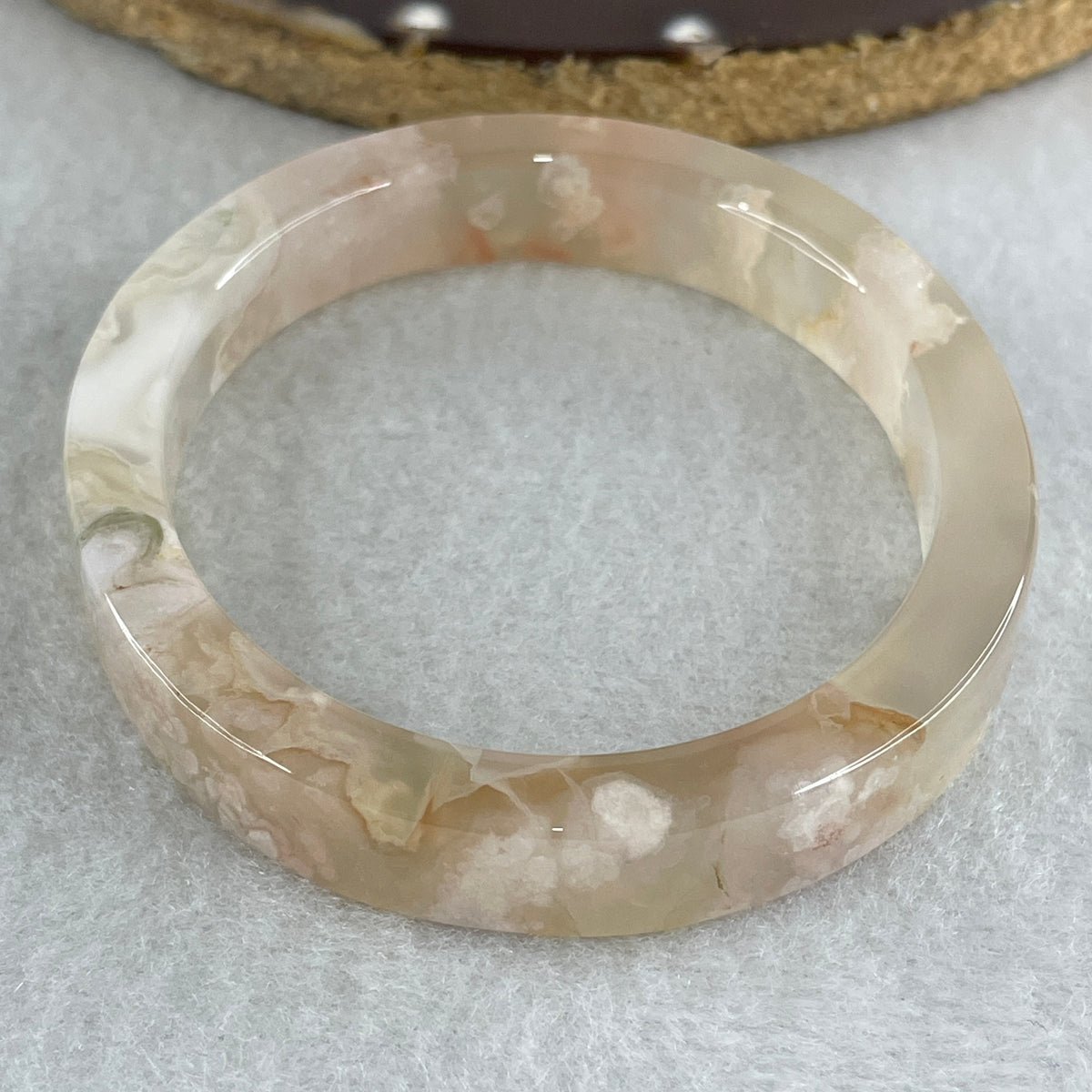 Natural Pink Flower Agate Set Oval Bangle 77.72g Inner Diameter 56.4mm 10.2 by 6.8mm (Perfect) - Huangs Jadeite and Jewelry Pte Ltd
