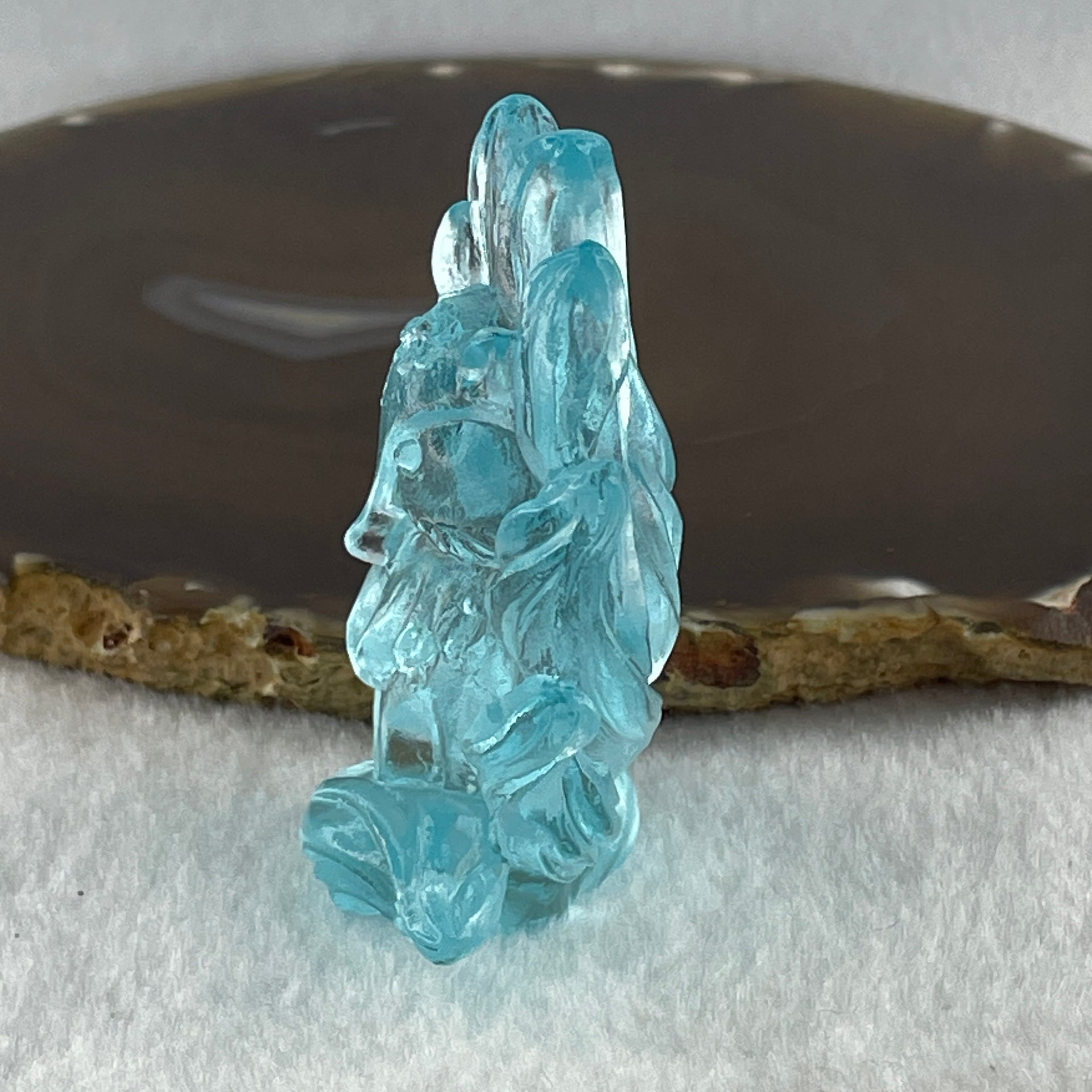 Liuli Blue 9 Tail Fox Display 74.92g 52.5 by 26.0 by 64.3mm - Huangs Jadeite and Jewelry Pte Ltd