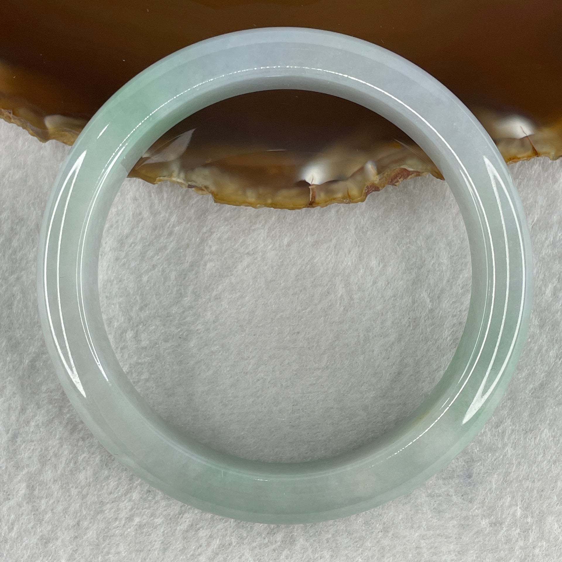 Certified Type A Natural Jelly Faint Green with Faint Lavender with Emerald Green Spot Jadeite Bangle 65.47g Inner Diameter 57.5mm 12.8 by 9.0mm (Very Very Slight Internal Line) - Huangs Jadeite and Jewelry Pte Ltd