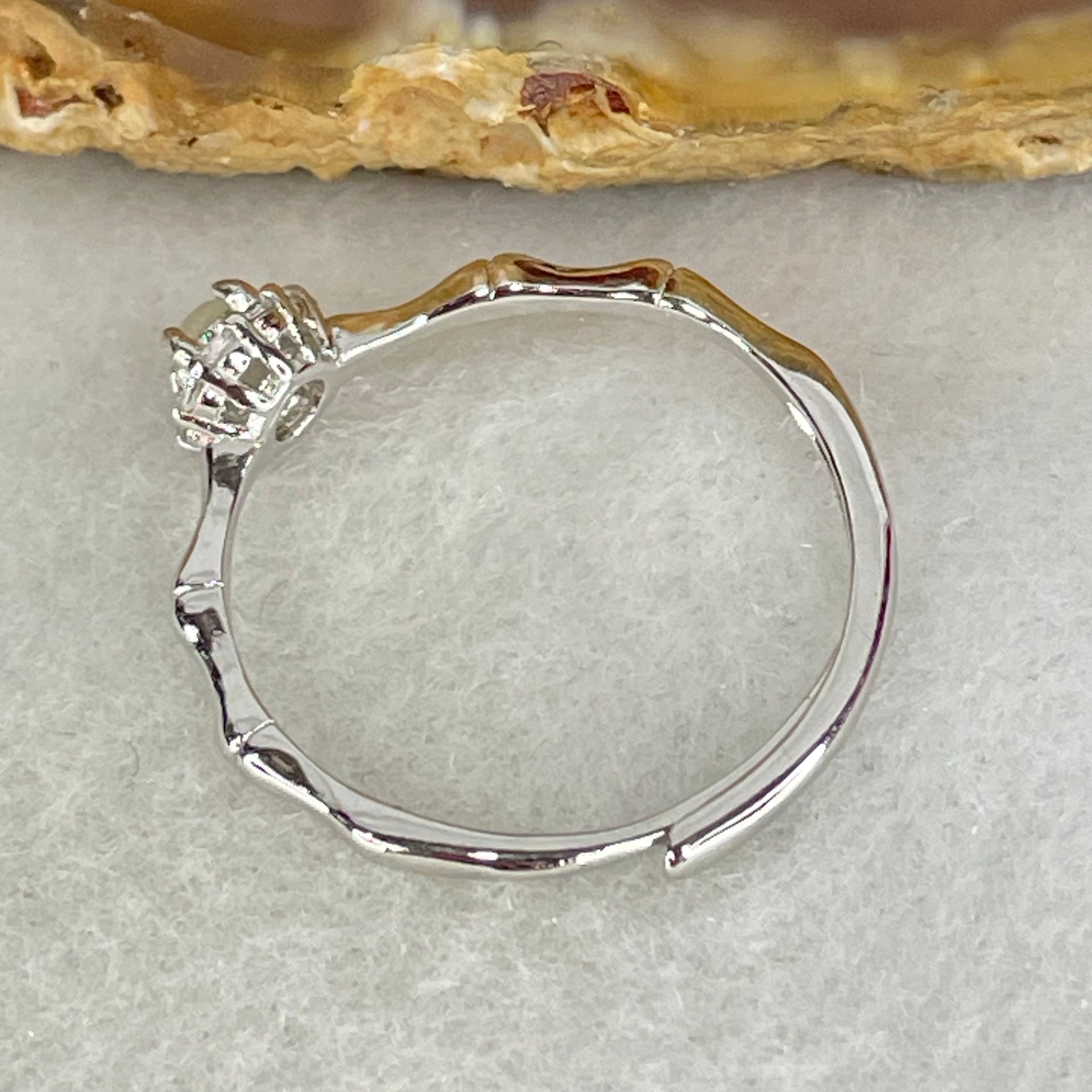 Type A Semi Icy Lavender Cabochon Jadeite in S925 Sliver Bamboo Ring (Adjustable Size) 1.05g 3.0 by 2.0mm - Huangs Jadeite and Jewelry Pte Ltd