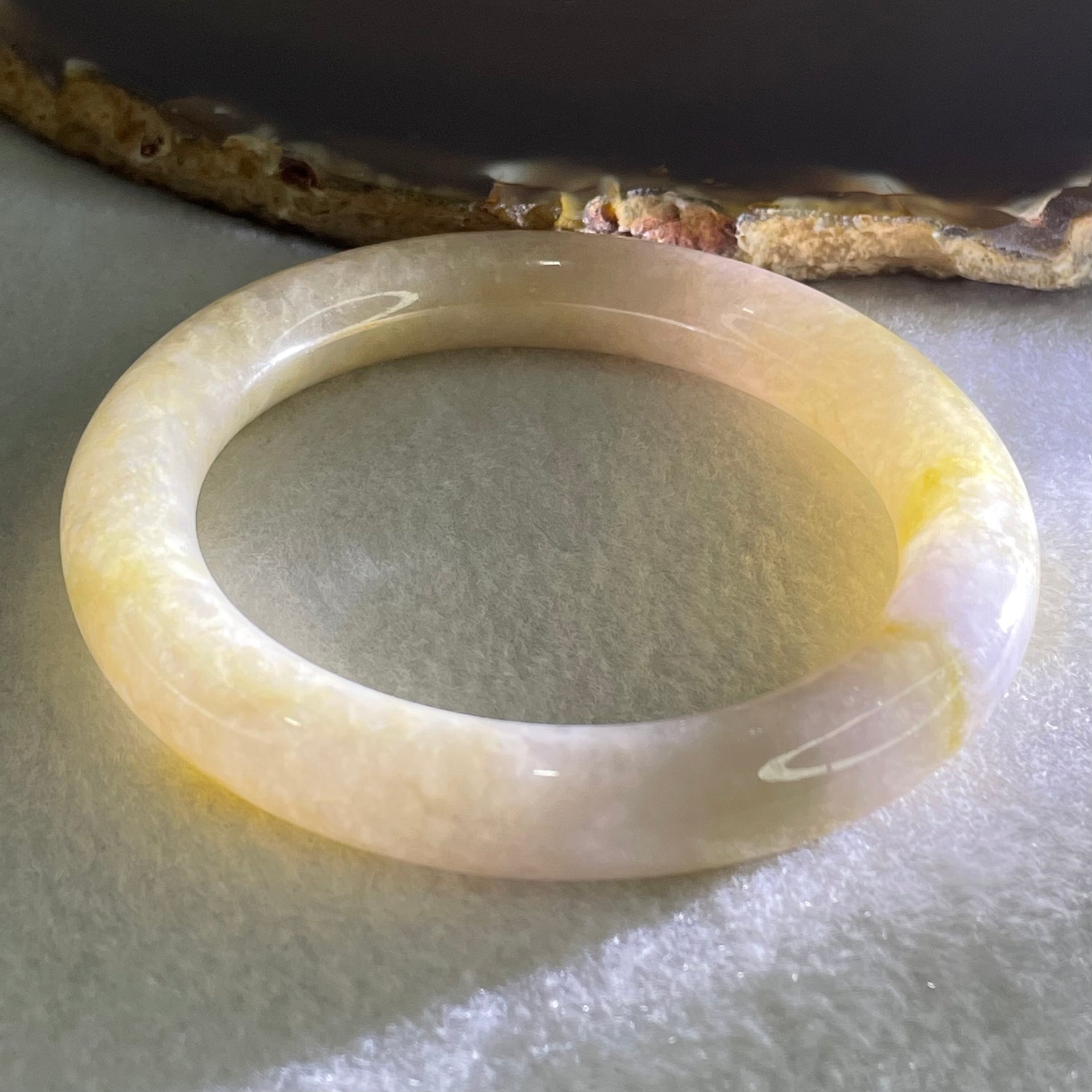 Type A Yellowish Brown and Lavender Jadeite Bangle 52.62g Internal Diameter 52.1mm 10.4 by 9.8mm (Very Slight Internal Lines and external Rough, Burnt) - Huangs Jadeite and Jewelry Pte Ltd