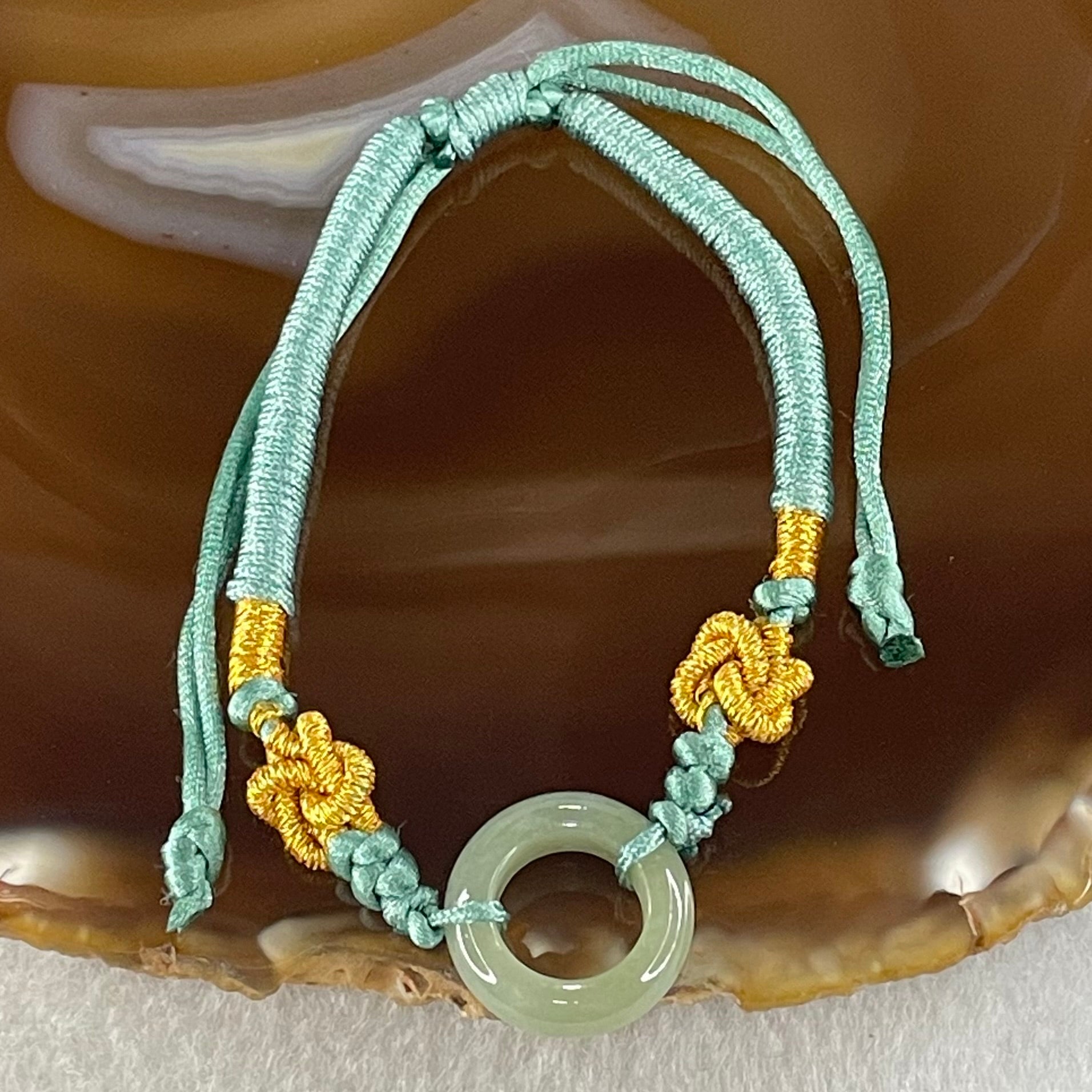 Type A Blueish Green Jadeite Ping An Kou String Bracelet 2.82g 15.2 by 5.1mm - Huangs Jadeite and Jewelry Pte Ltd