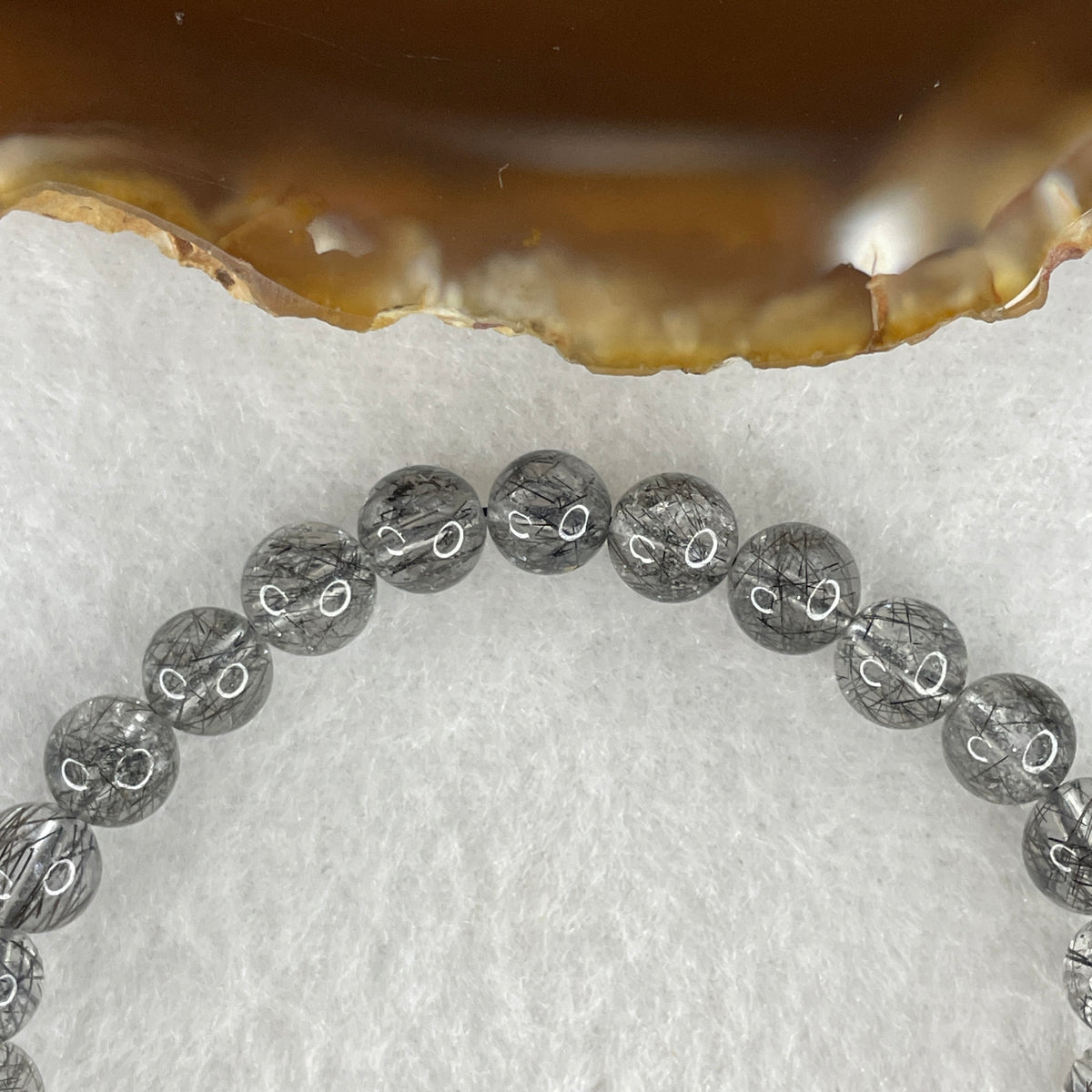 Good Grade Natural Black Rutilated Quartz Beads Bracelet | 6.9mm Rutile Shield Amulet (11.30g | 15.5cm Wrist | 28 Beads)