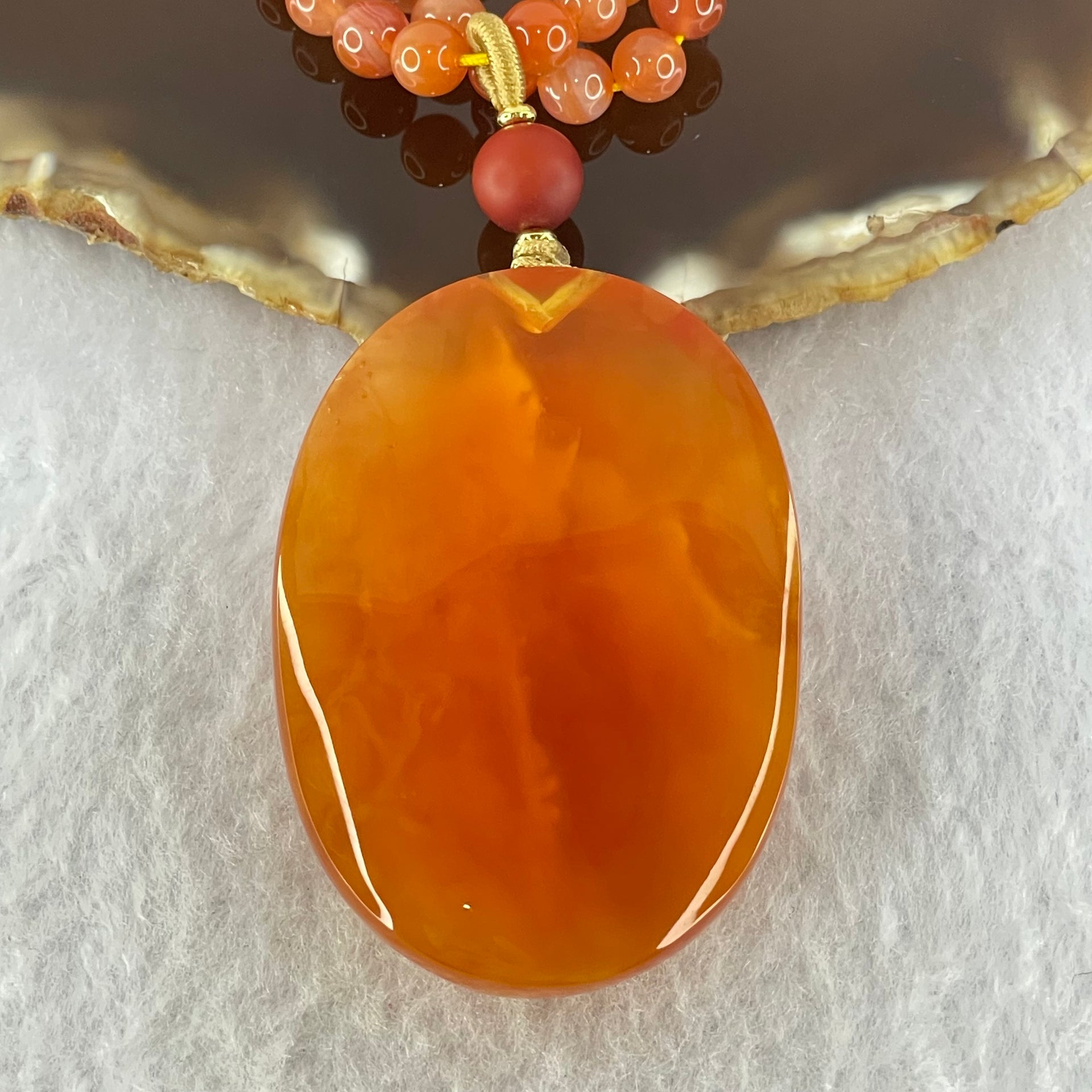 Rare Natural Pinkish Red Amber Beads Necklace 47.30g Pendant 51.9 by 37.1 by 16.9mm, 5.9mm 96 Beads - Huangs Jadeite and Jewelry Pte Ltd
