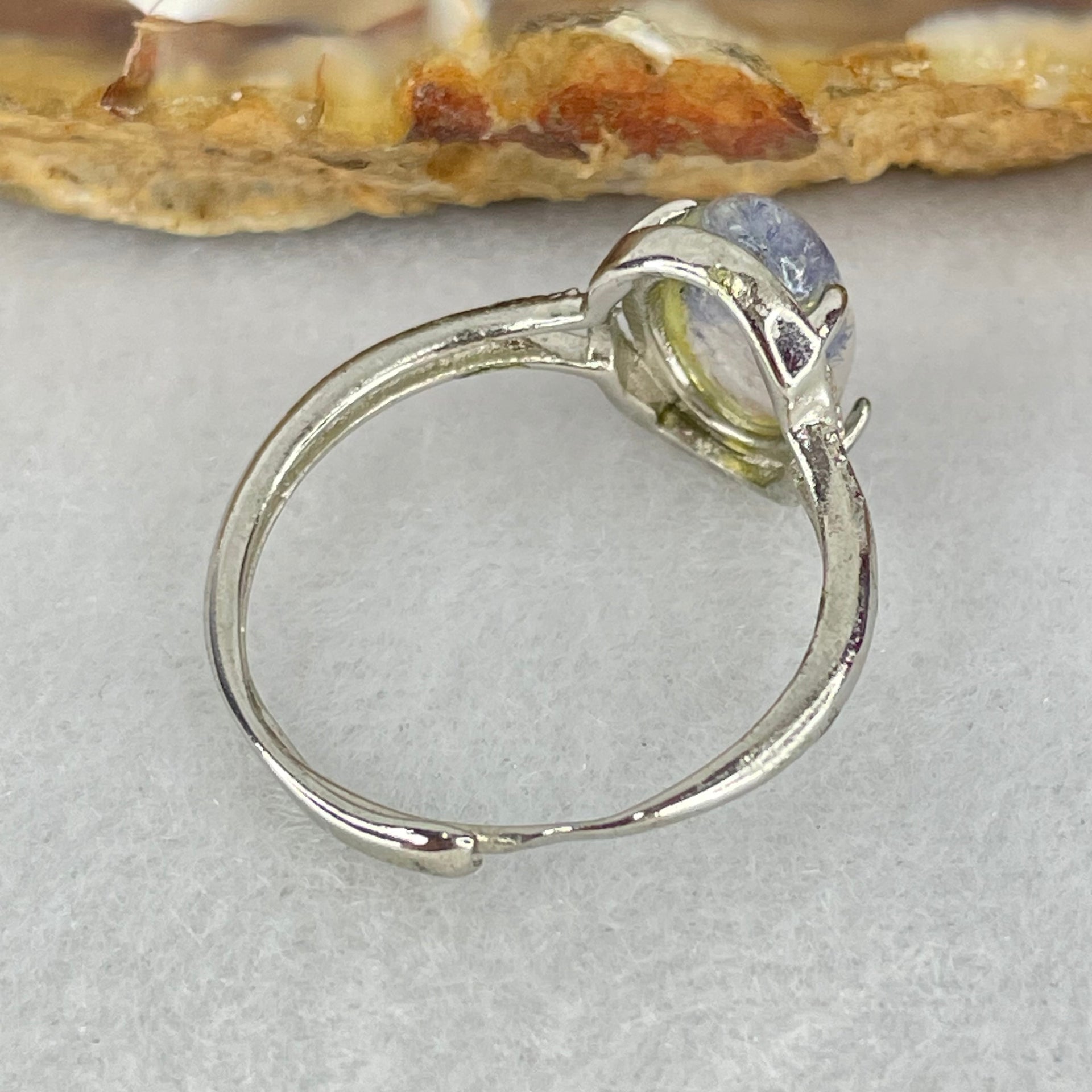 Rare Good Grade Natural Blue Dumortierite Rutilated Quartz in S925 Sliver Ring (Adjustable Size) 1.59g 9.6 by 6.7 by 4.0mm - Huangs Jadeite and Jewelry Pte Ltd