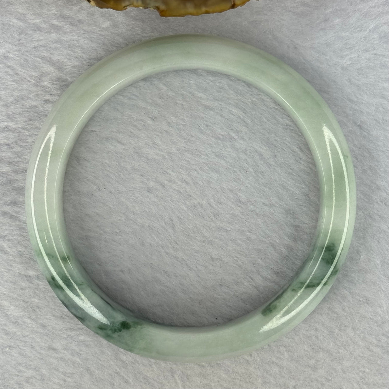Type A Light Green with Green Piao Hua and Brown Spot Jadeite Bangle Internal Diameter 58.7mm 55.08g 12.4 by 8.5mm (Close to Perfect) - Huangs Jadeite and Jewelry Pte Ltd