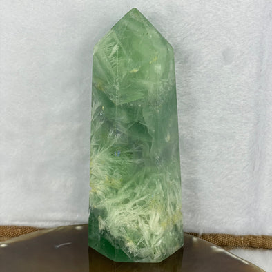 Rare Natural Fluorite with White Floral Mini Tower Display 385.2g 123.2 by 50.1 by 40.9mm - Huangs Jadeite and Jewelry Pte Ltd