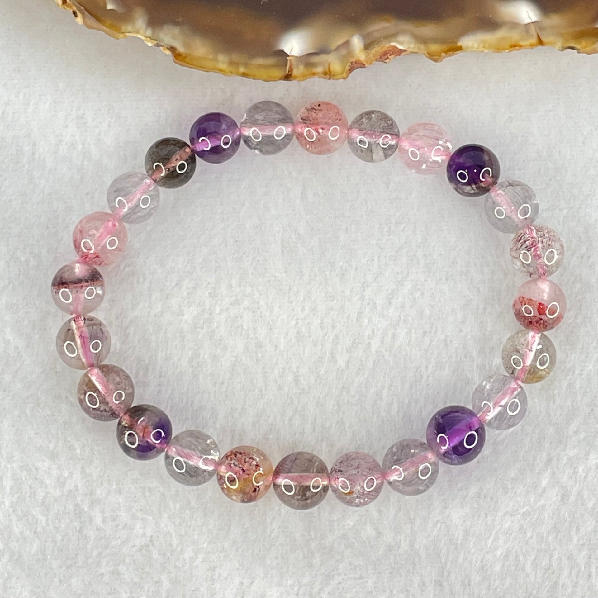 Above Average Grade Natural Super 7 Crystal Beads Bracelet 天然超级七水晶珠手链 14.99g 15cm 8.1mm 24 Beads - Huangs Jadeite and Jewelry Pte Ltd