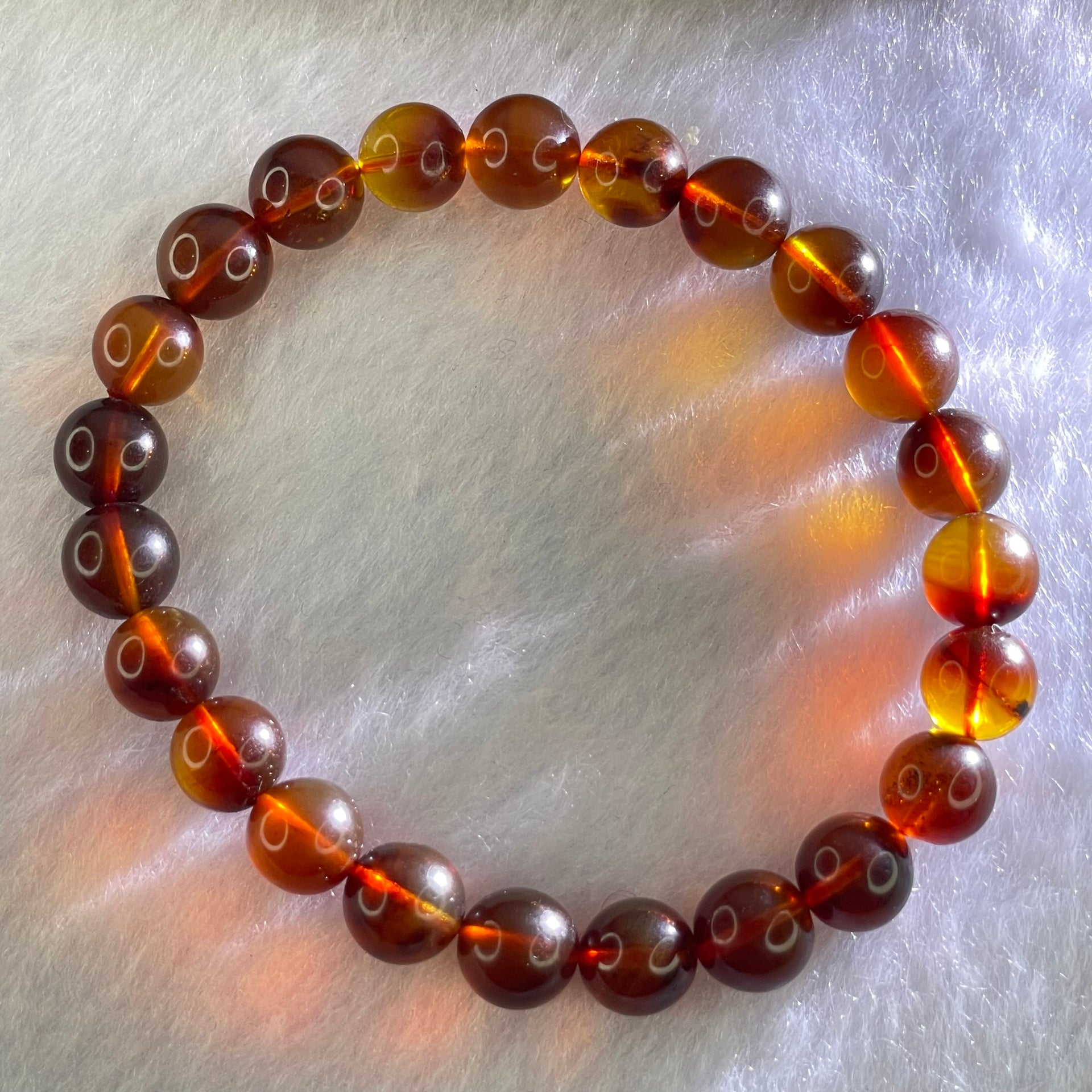 Natural Purple Amber Beads Bracelet 天然紫蜜琥珀手链 7.00g 15.5cm 8.4mm 23 Beads - Huangs Jadeite and Jewelry Pte Ltd