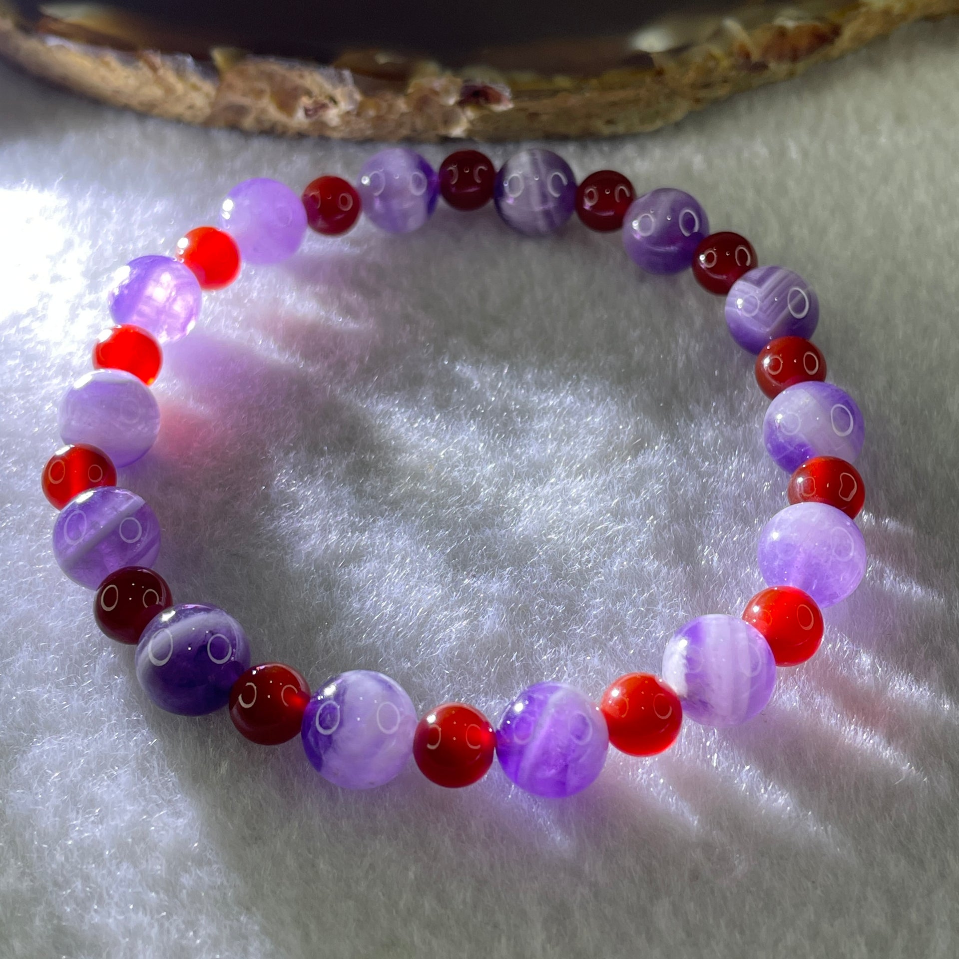 Natural Dreamy Amethyst with Red Agate Beads Bracelet 14.79g 16cm 8.3mm Amethyst 14Beads - Red 6.0mm 14 Beads - Huangs Jadeite and Jewelry Pte Ltd