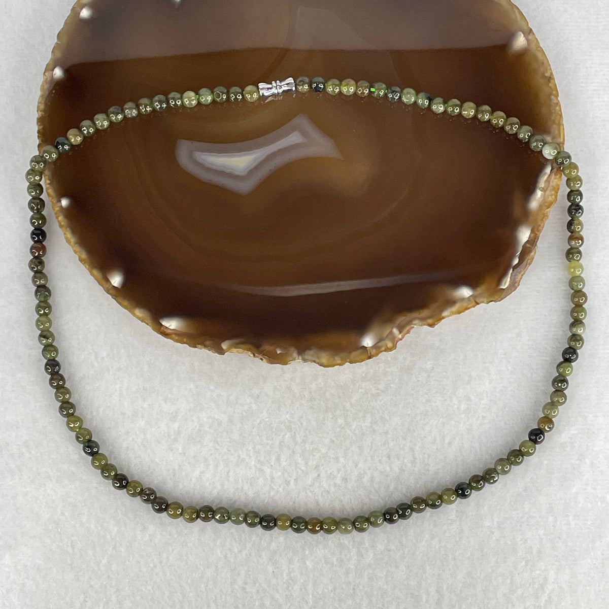 Natural Type A Brownish Green Jadeite Beads Necklace | 48cm 106 Beads 5.0mm  (21.90g | Earth-Olive & Honey-Bronze Spectrum | Grounding Protection, Continuous Abundance & Heart Harmony)
