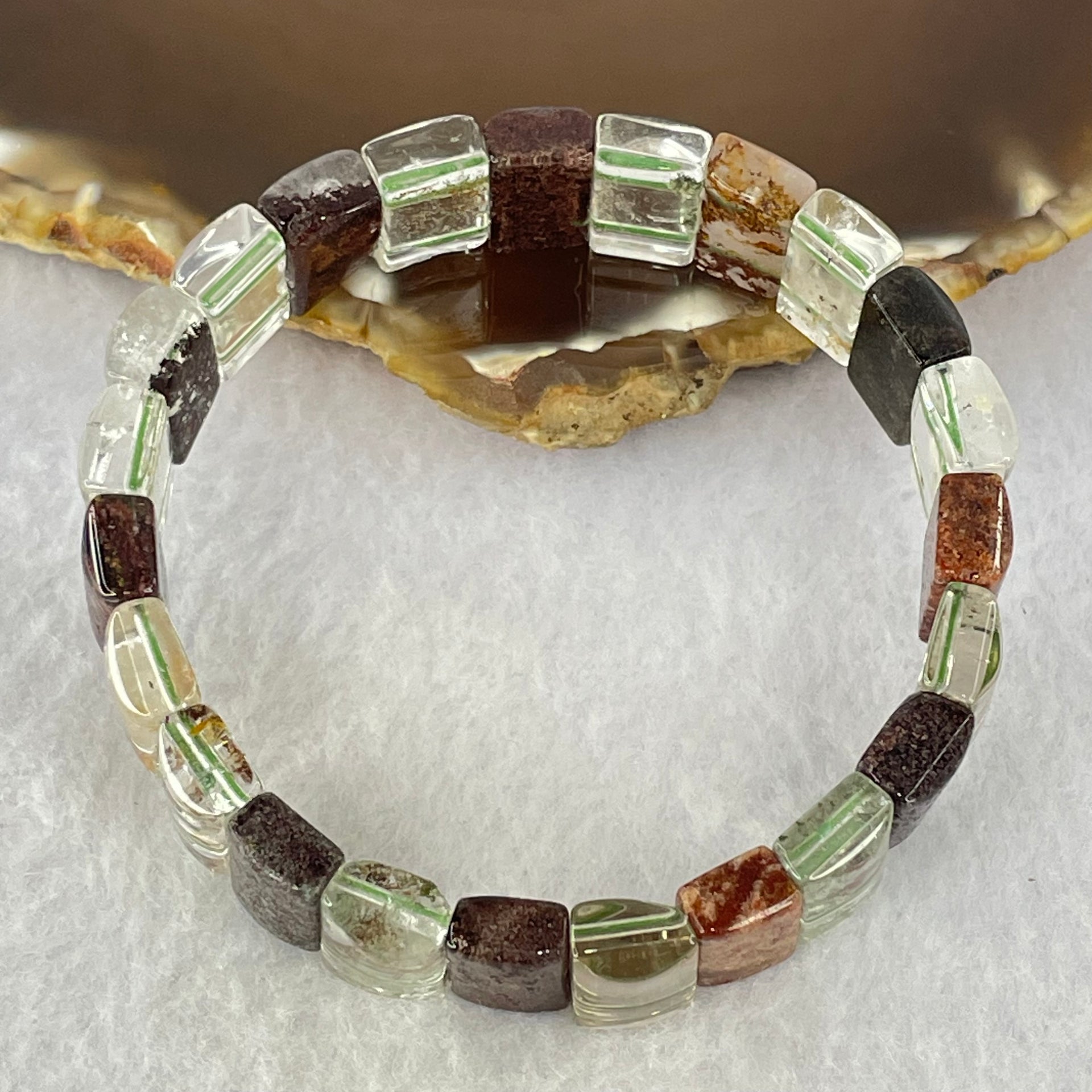 Natural Phantom Quartz Crystal Beads Bracelet 32.23g 17.5cm 13.6 by 8.2 by 5.0mm 23pcs - Huangs Jadeite and Jewelry Pte Ltd