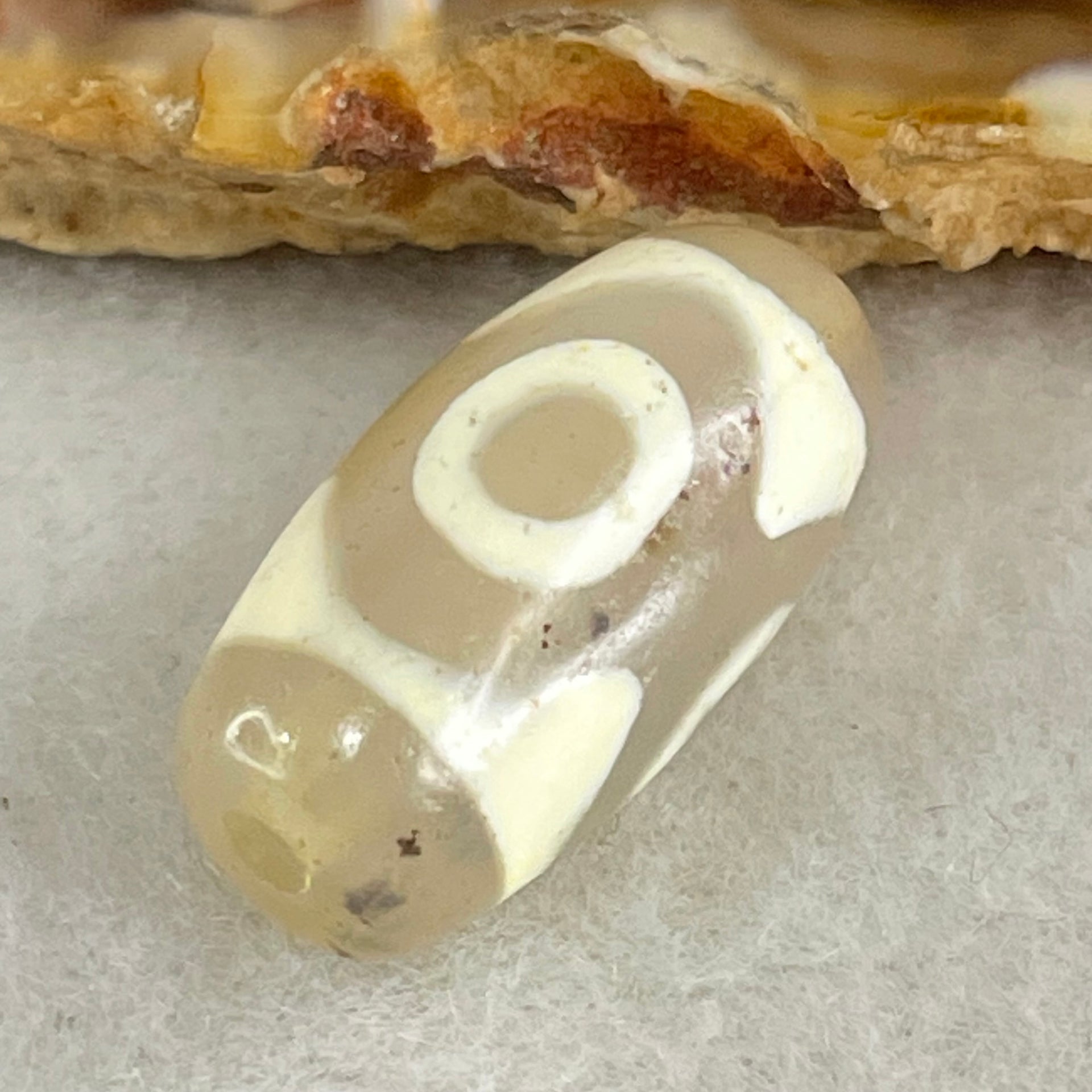 Natural Powerful Tibetan Old Oily Agate 3 Eyes Dzi Bead Heavenly Master (Tian Zhu) 三眼天诛 3.09g 20.2 by 10.2mm - Huangs Jadeite and Jewelry Pte Ltd