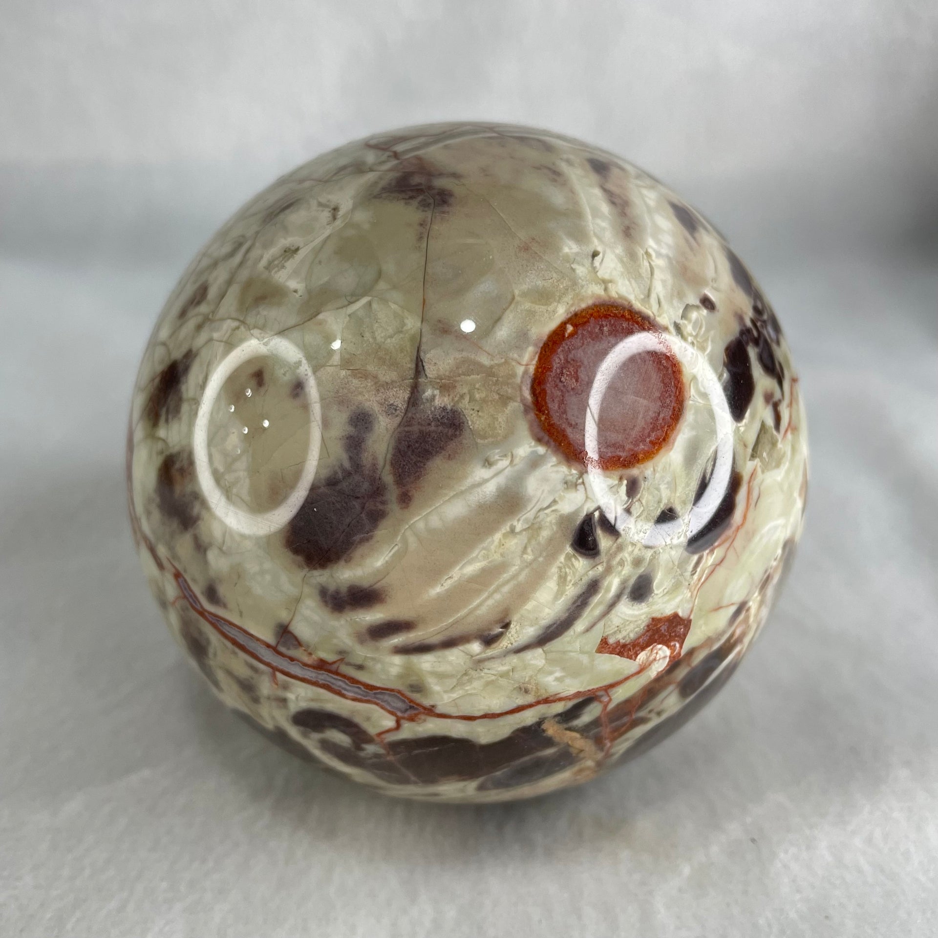 Natural Rhyolite Jasper Sphere Ball with Wooden Stand 860.4mm 80.7 by 80.1 by 135.0mm - Huangs Jadeite and Jewelry Pte Ltd