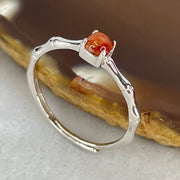 Type A Red Cabochon Jadeite in S925 Sliver Bamboo Ring (Adjustable Size) 1.00g 4.2 by 3.0mm - Huangs Jadeite and Jewelry Pte Ltd