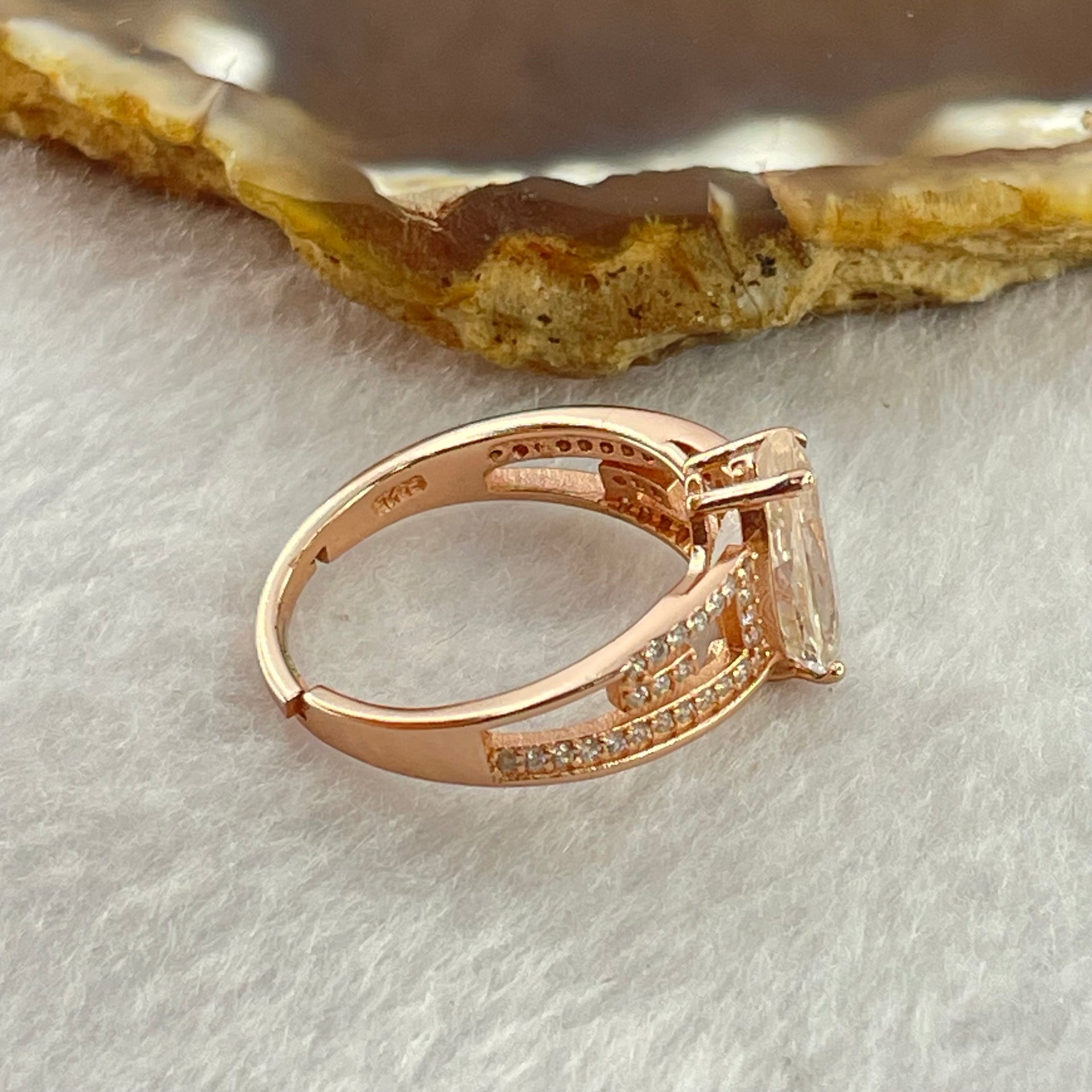 Pink Cubic Zirconia with Crystals In S925 Sliver Rose Gold Color Ring (Adjustable Size) 2.92g 12.5 by 6.6 by 5.5mm - Huangs Jadeite and Jewelry Pte Ltd
