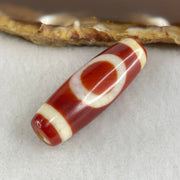Natural Powerful Tibetan Old Oily Red White Agate One Eye Gold Metal Element Dzi Bead Heavenly Master (Tian Zhu) 一眼金天珠 9.68g 37.6 by 12.9mm - Huangs Jadeite and Jewelry Pte Ltd