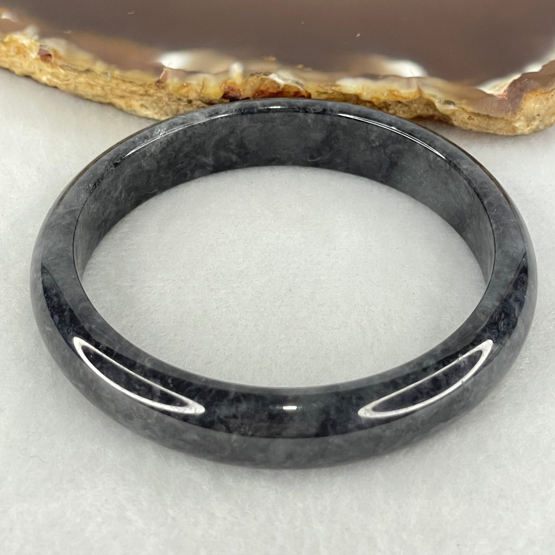 Type A Wuji Grey Black Jadeite Bangle Internal Diameter 52.0mm 32.69g 11.2 by 6.5mm (Very Slight Fine Internal Lines) - Huangs Jadeite and Jewelry Pte Ltd