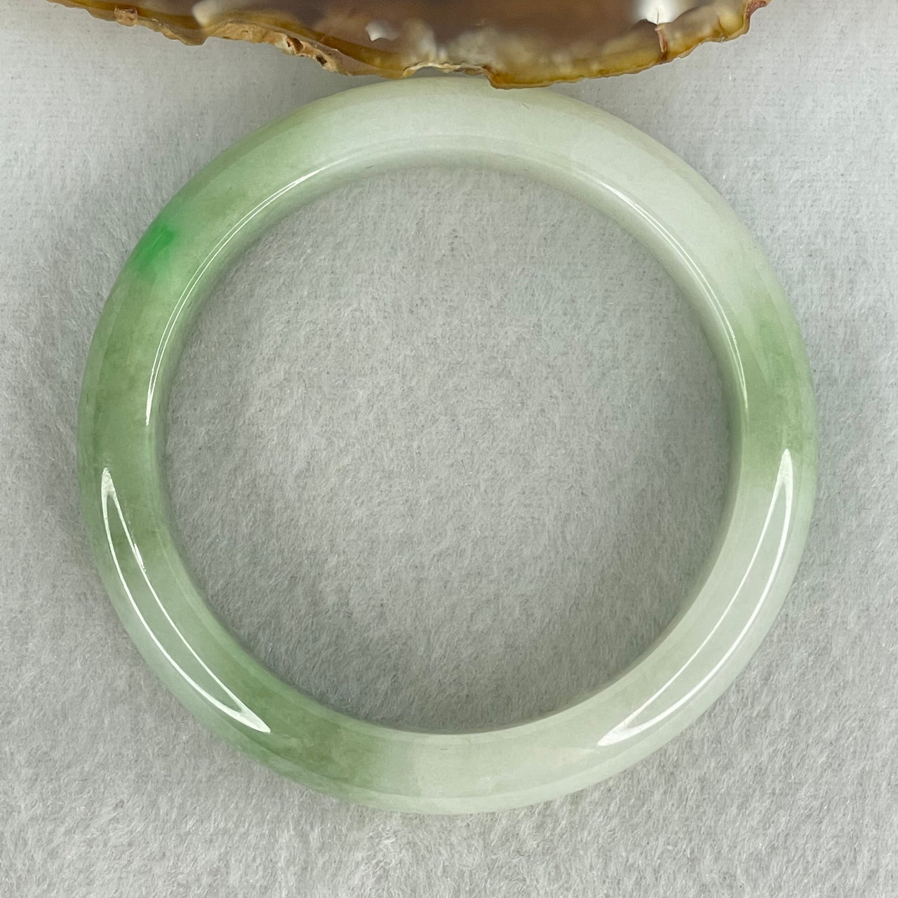 Type A Light Green with Green Patches Jadeite Bangle Internal Diameter 53.8mm 50.57g 12.3 by 7.9mm (Internal Lines) - Huangs Jadeite and Jewelry Pte Ltd