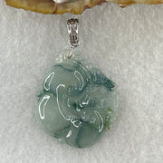 Type A Natural Semi Icy Blueish Green with Piao Hua Flora Jadeite Ruyi in S925 Silver Pendant 6.48g 32.2 by 21.4 by 5.1mm - Huangs Jadeite and Jewelry Pte Ltd