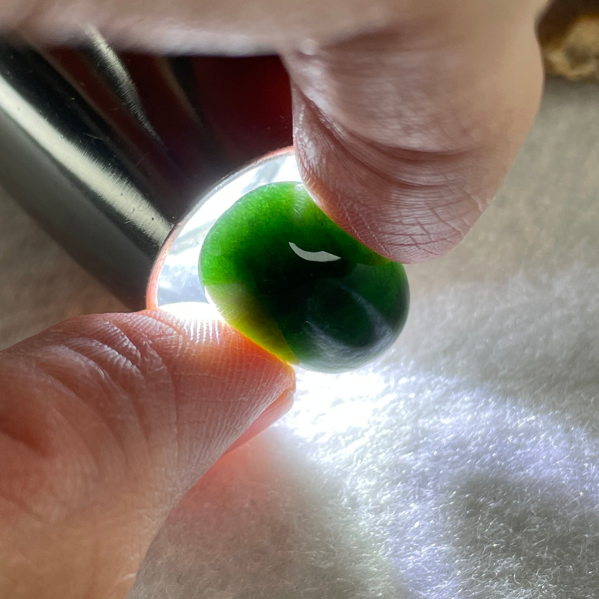 Type A Translucent Black Omphacite Jadeite Round Cabouchon Stone For Setting 3.08g 18.8 by 12.1 by 6.3mm - Huangs Jadeite and Jewelry Pte Ltd