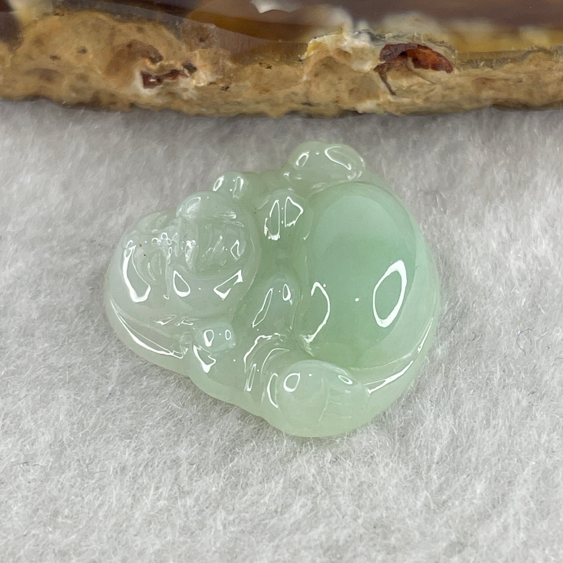 Certified Natural Type A Light Green Jadeite Milo Laughing Buddha Pendant 4.47g 21.7 by 23.3 by 6.0mm - Huangs Jadeite and Jewelry Pte Ltd
