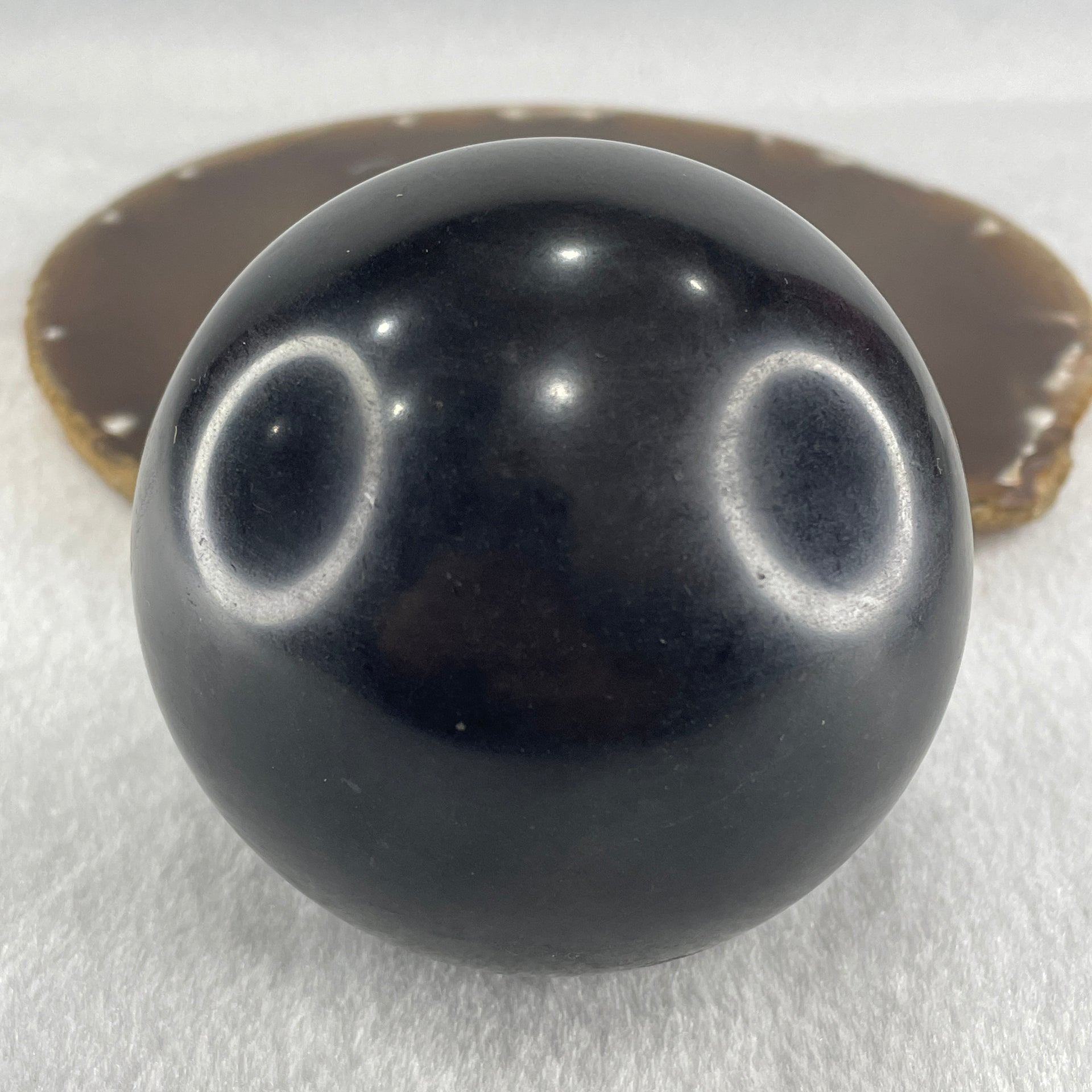 Natural Shungite Ball Display With Wooden Stand 775.36g 78.0 by 97.5mm - Huangs Jadeite and Jewelry Pte Ltd