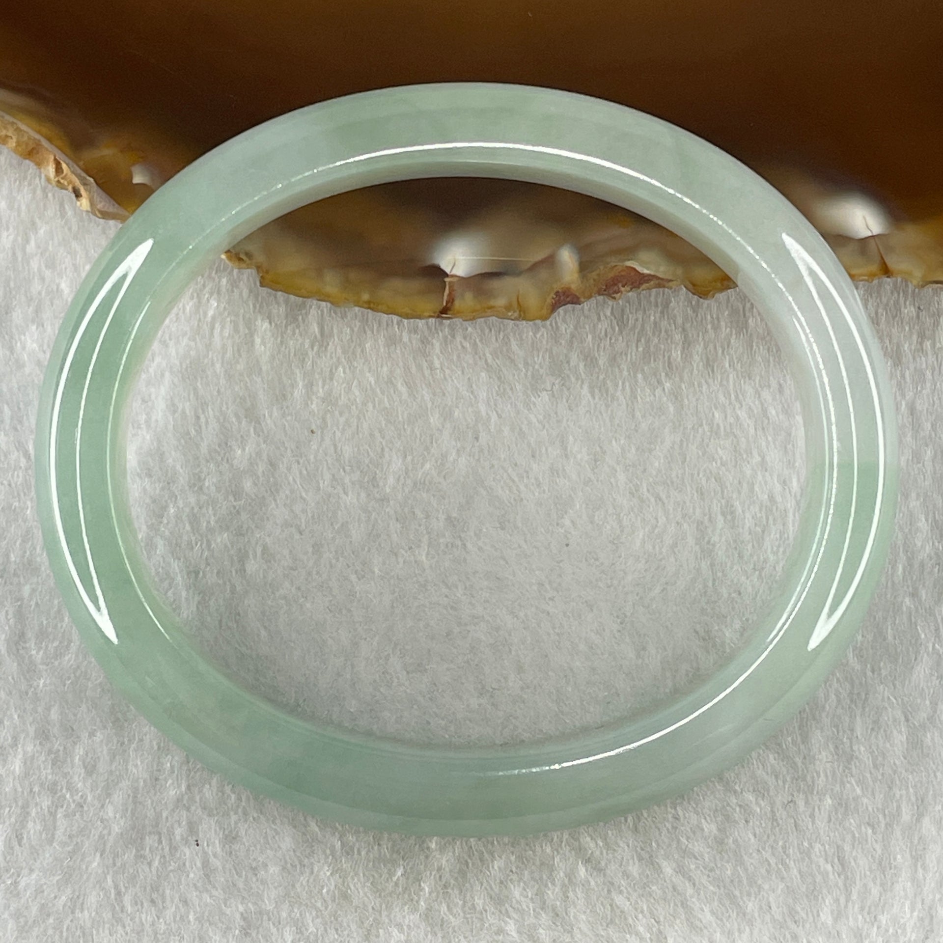 Natural Type A Jelly Full Light Green Jadeite Oval Bangle 34.07g Inner Diameter 53.8mm 10.2 by 7.4mm (Very Slight Internal Lines) - Huangs Jadeite and Jewelry Pte Ltd