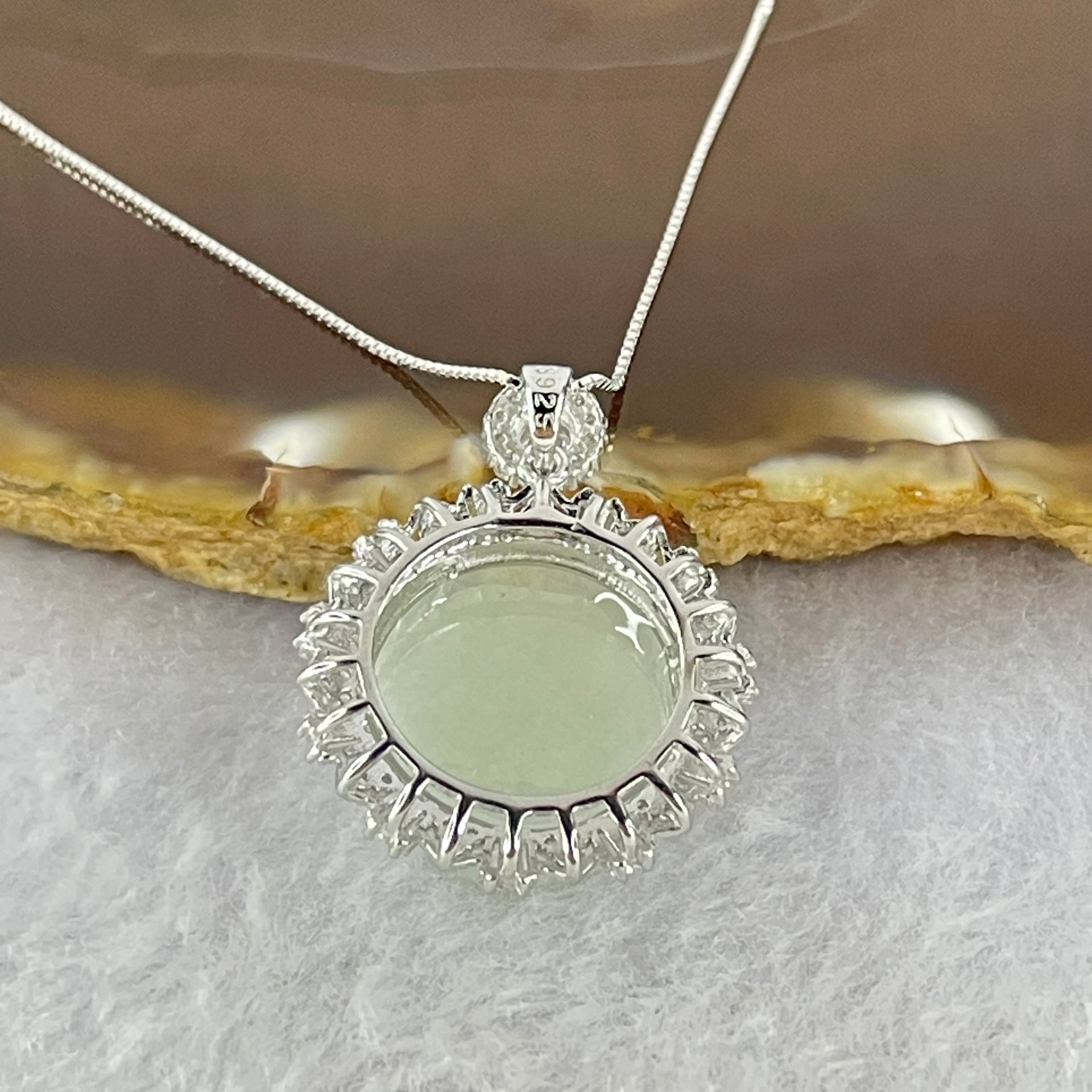 Type A Faint Green Lavender Milo Buddha with Crystals in S925 Sliver Pendant and Necklace 6.77g 16.5 by 16.5 by 7.5mm - Huangs Jadeite and Jewelry Pte Ltd