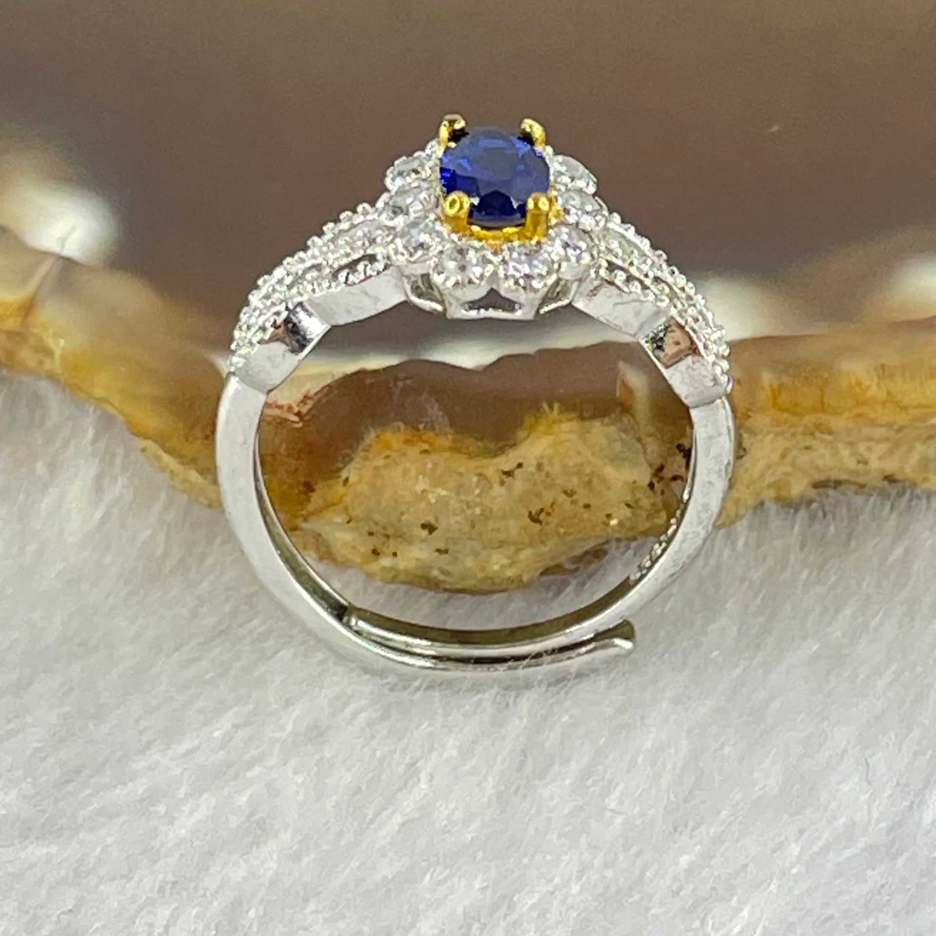 Blue Cubic Zirconia in S925 Sliver Ring (Adjustable Size) 1.68g 6.1 by 3.8mm 2.0mm - Huangs Jadeite and Jewelry Pte Ltd