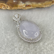 Type A Deep Lavender Cabochon Jadeite in S925 Sliver with Crystal Charm 4.30g 15.6 by 11.7 by 5.0mm - Huangs Jadeite and Jewelry Pte Ltd