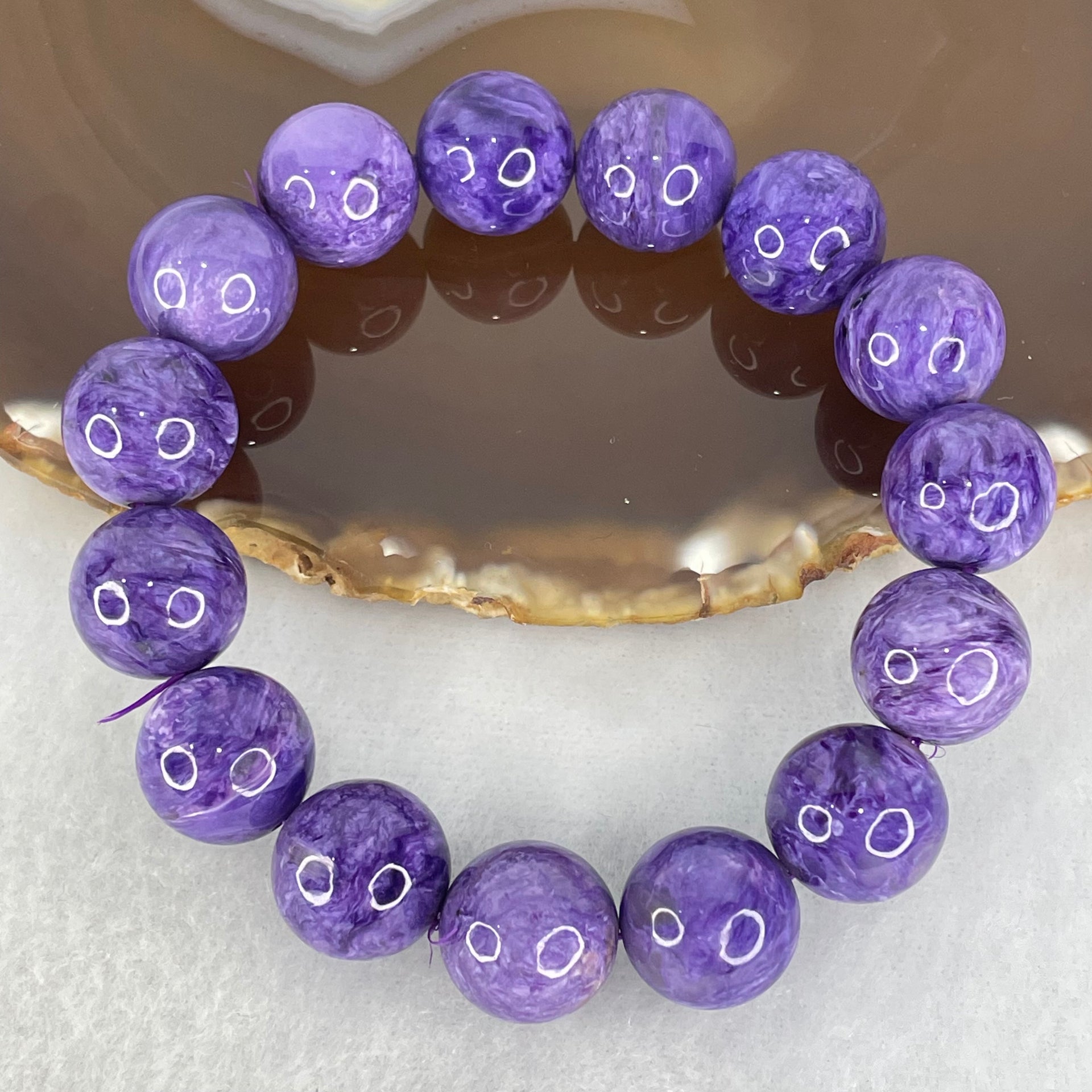 Good Grade Natural Charoite Beads Bracelet 59.867g 18.5cm 14.4mm 15 Beads - Huangs Jadeite and Jewelry Pte Ltd