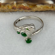 Type A Burmese Full Spicy Green Jade Jadeite Leopard 18K White Gold Ring with Diamonds 3.36g US6.75 HK15 Inner Dia 17.4mm - Huangs Jadeite and Jewelry Pte Ltd