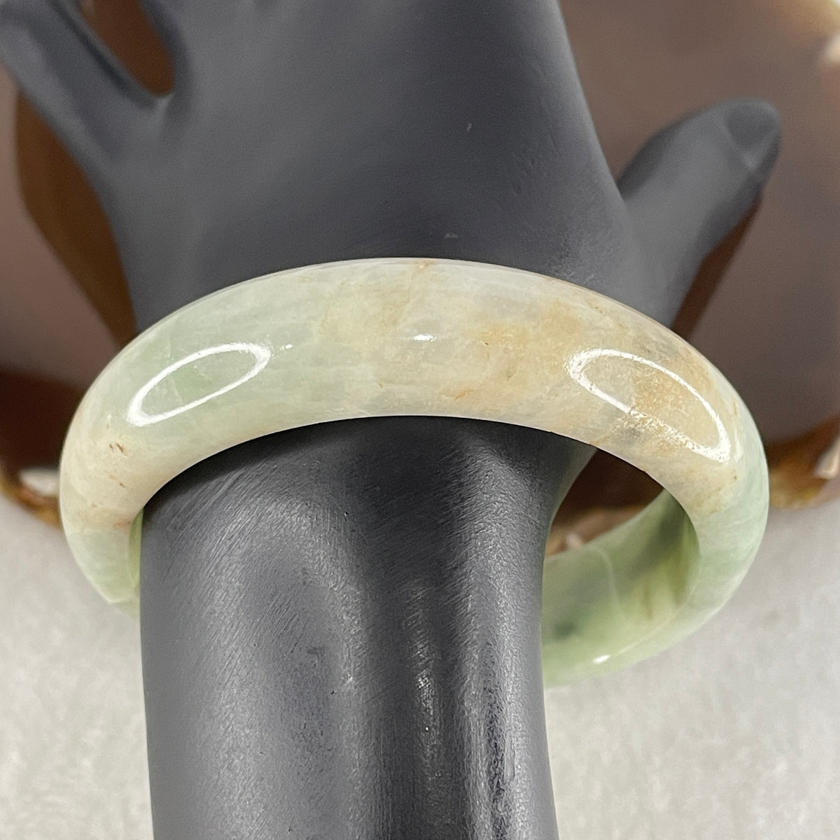 Natural Type Green with Reddish Brown Piao Hua Jadeite Bangle 62.49g Inner Diameter 55.5mm 15.4 by 8.0mm (Slight Internal Line) - Huangs Jadeite and Jewelry Pte Ltd