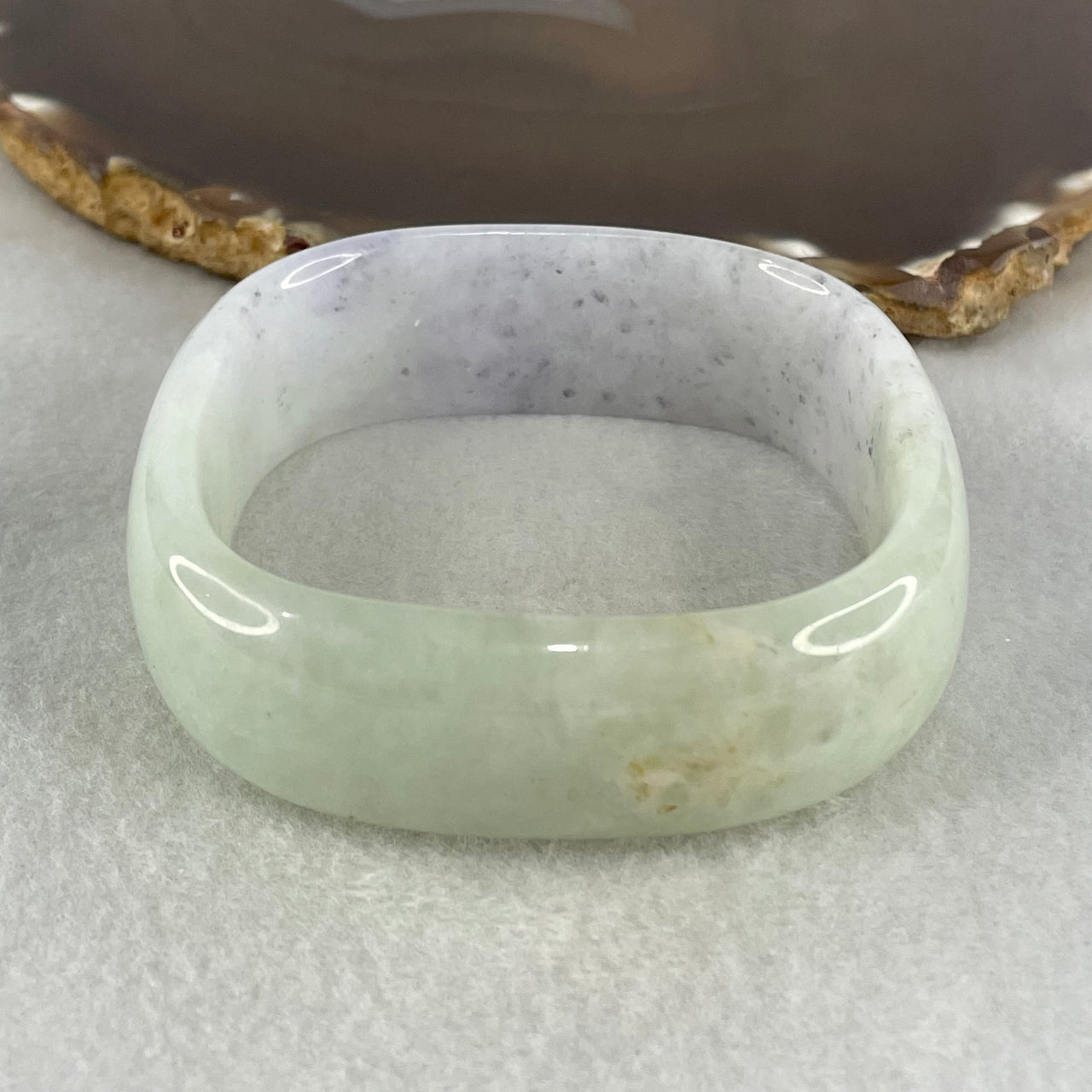 Pre-Love Type A Lavender Green Jadeite Square Shape Bangle 79.08g Inner Diameter 54.9mm 20.1 by 7.2mm (Close to Perfect) - Huangs Jadeite and Jewelry Pte Ltd
