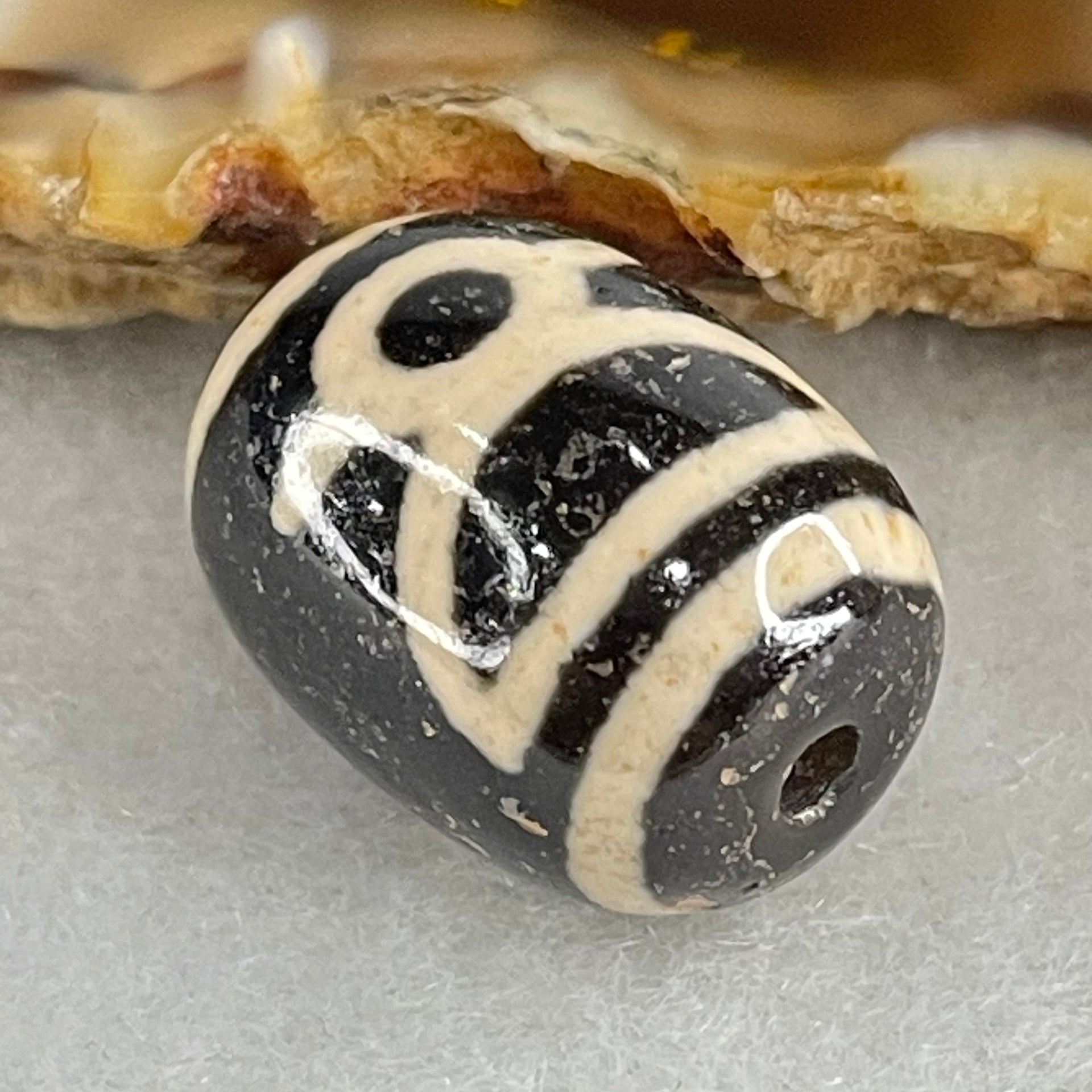 Natural Powerful Tibetan Old Oily Double Agate Cai Shen Dzi Bead Heavenly Master (Tian Zhu) 财神长天珠 4.86g 17.7 by 13.4mm - Huangs Jadeite and Jewelry Pte Ltd