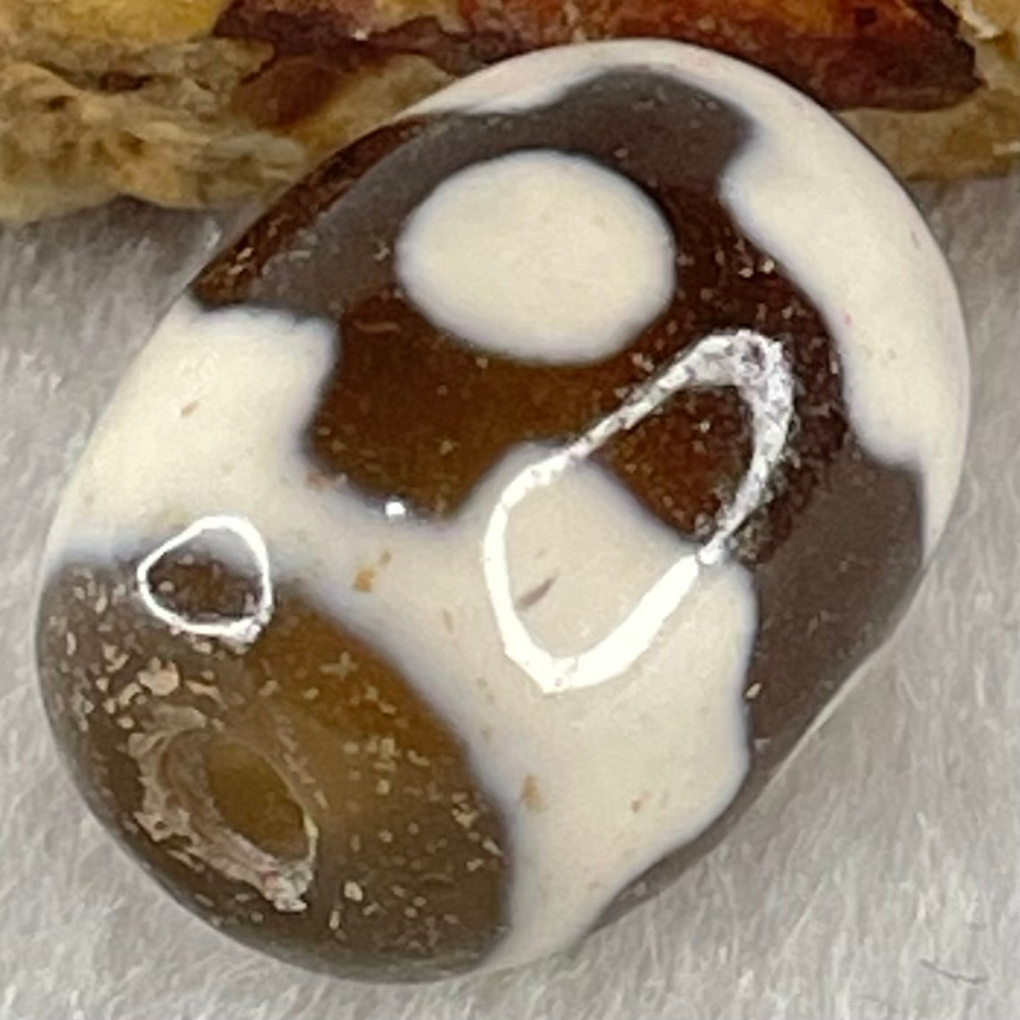 Natural Powerful Tibetan Old Oily Dark Brown With White Agate 3 Eyes Dzi Bead Heavenly Master (Tian Zhu) 三眼天诛 4.25g 17.1 by 12.9mm - Huangs Jadeite and Jewelry Pte Ltd